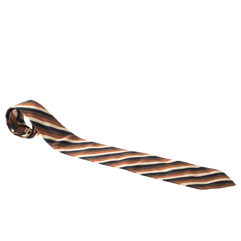 Brioni Vintage Multicolor Striped Jacquard Silk Tie