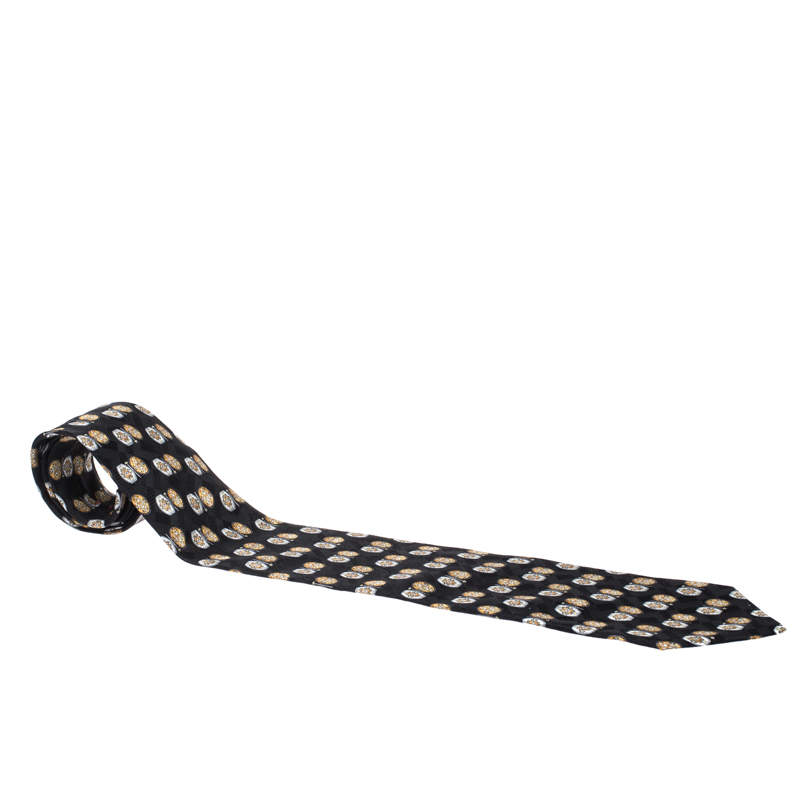 Pre Owned Brioni Vintage Black Ethic Motif Print Silk Tie