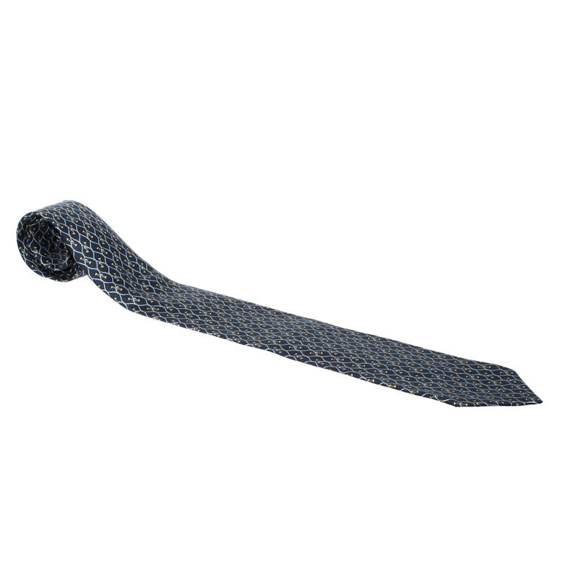 Pre Owned Brioni Vintage Navy Blue Vintage Printed Silk Tie