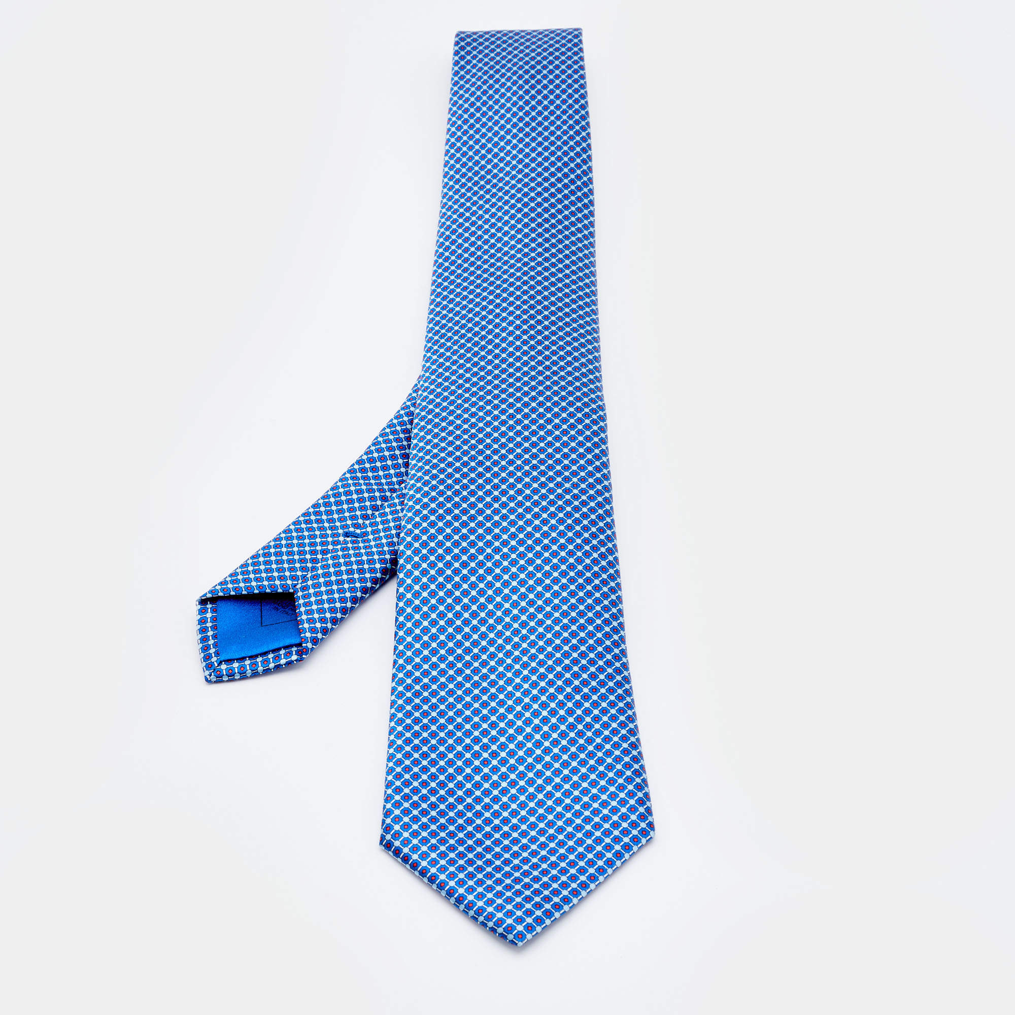Pre Owned Brioni Blue Printed Silk Satin Tie