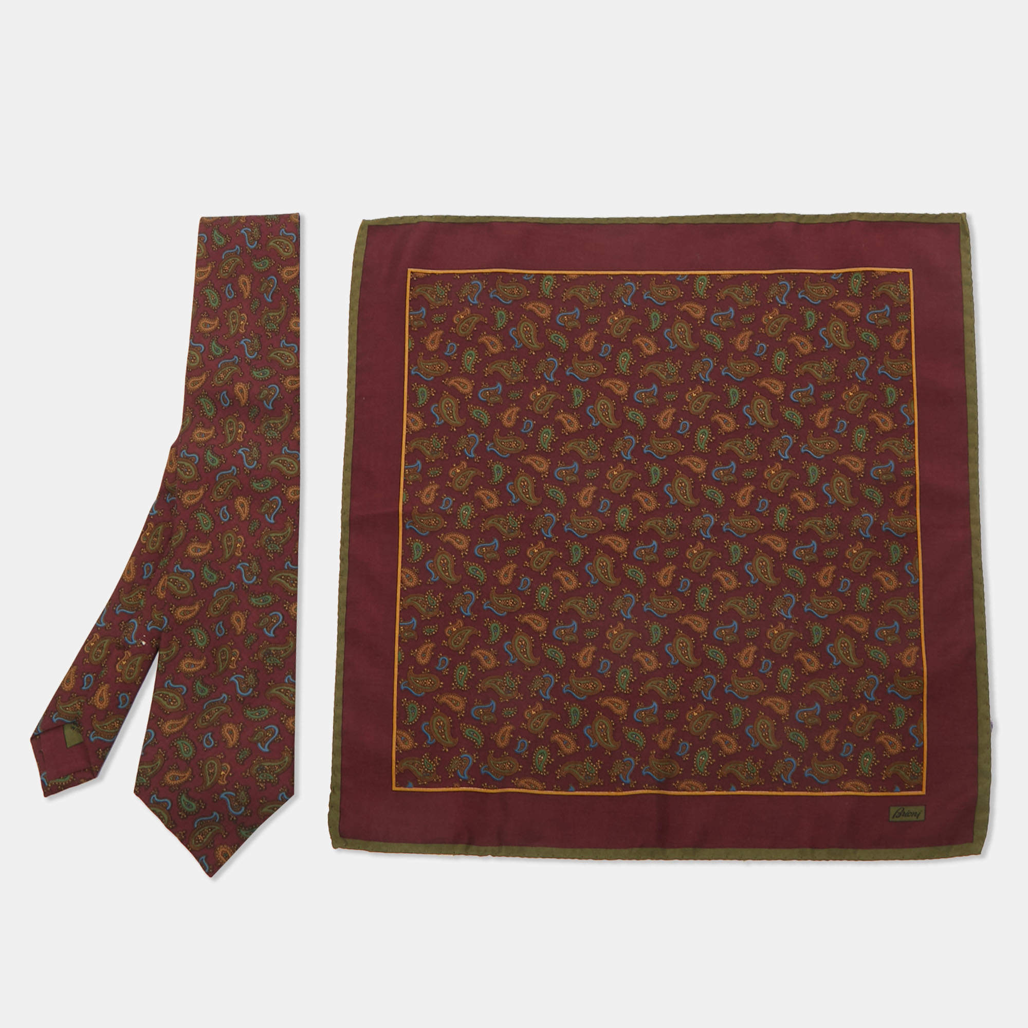 Pre Owned Brioni Burgundy Paisley Printed Silk Tie