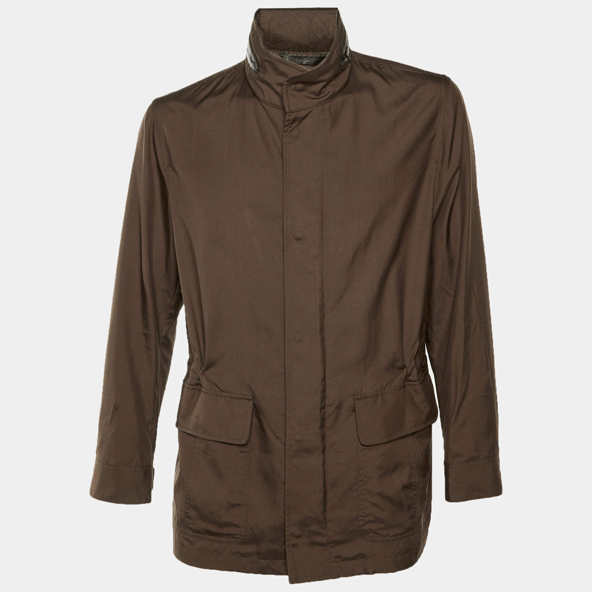 Pre Owned جاكيت بريوني بغطاء رأس مخفي حرير بني وسط