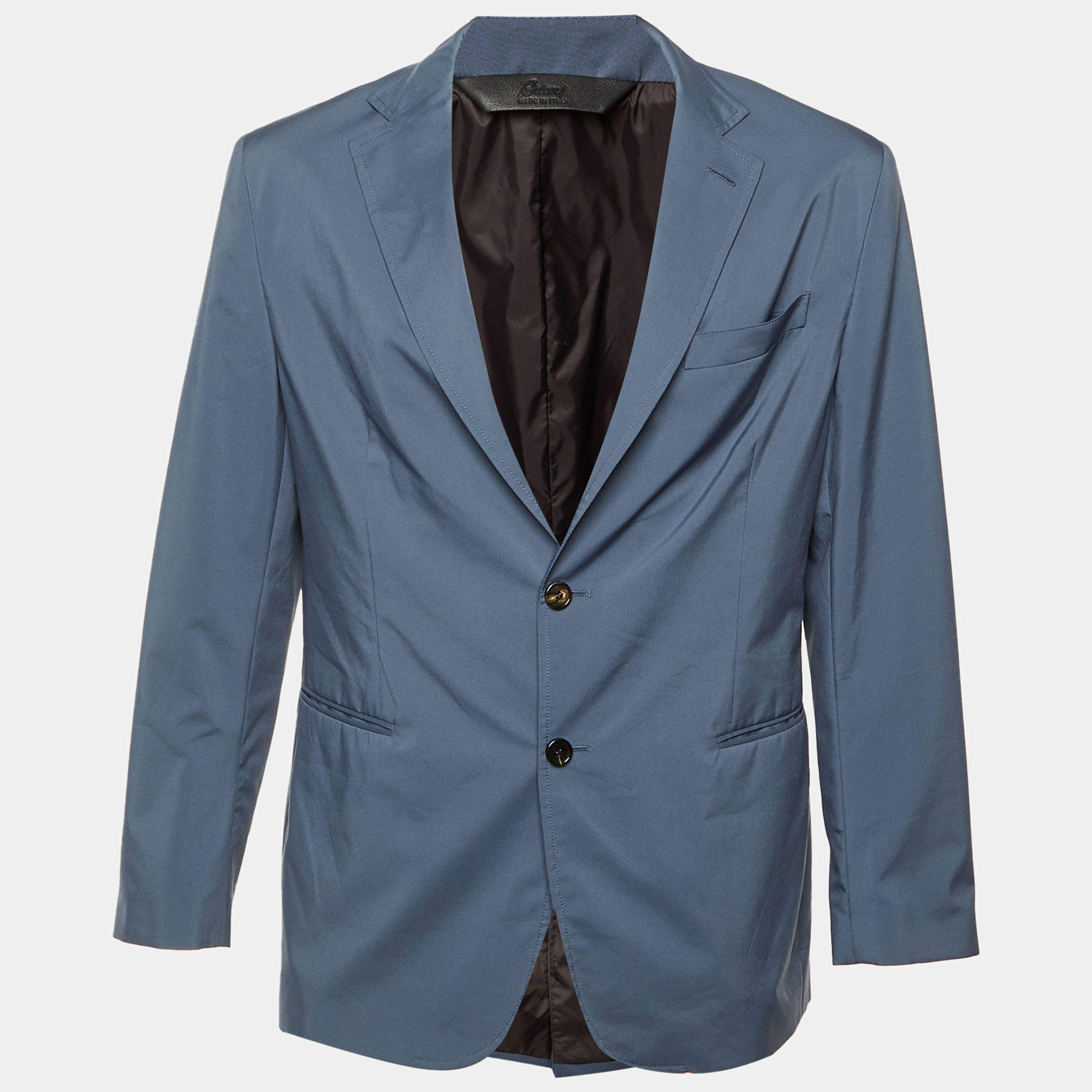 مملوكة مسبقًا Brioni Slate Blue Synthetic Button Front Oversized Blazer M