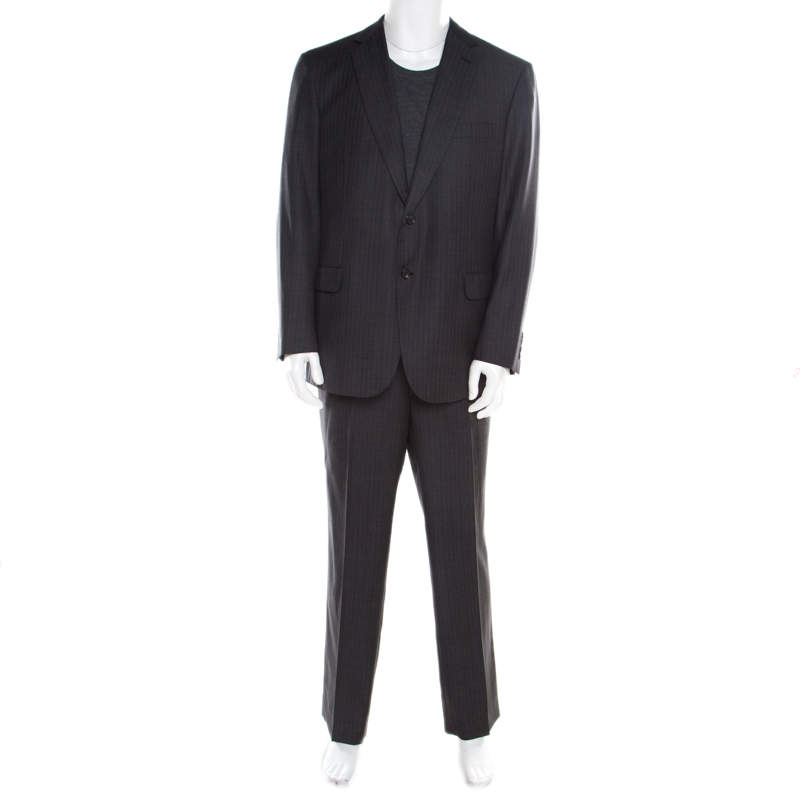 Brioni Grey Herringbone Pattern Wool Tailored Suit 2XL