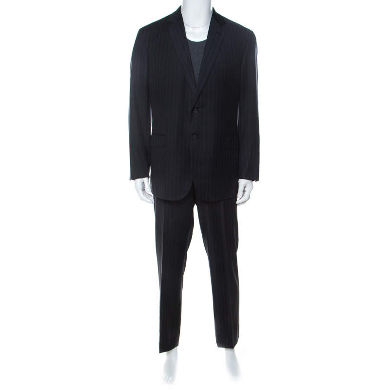 Brioni Super 150s Palatino Grey Striped Wool Suit XL