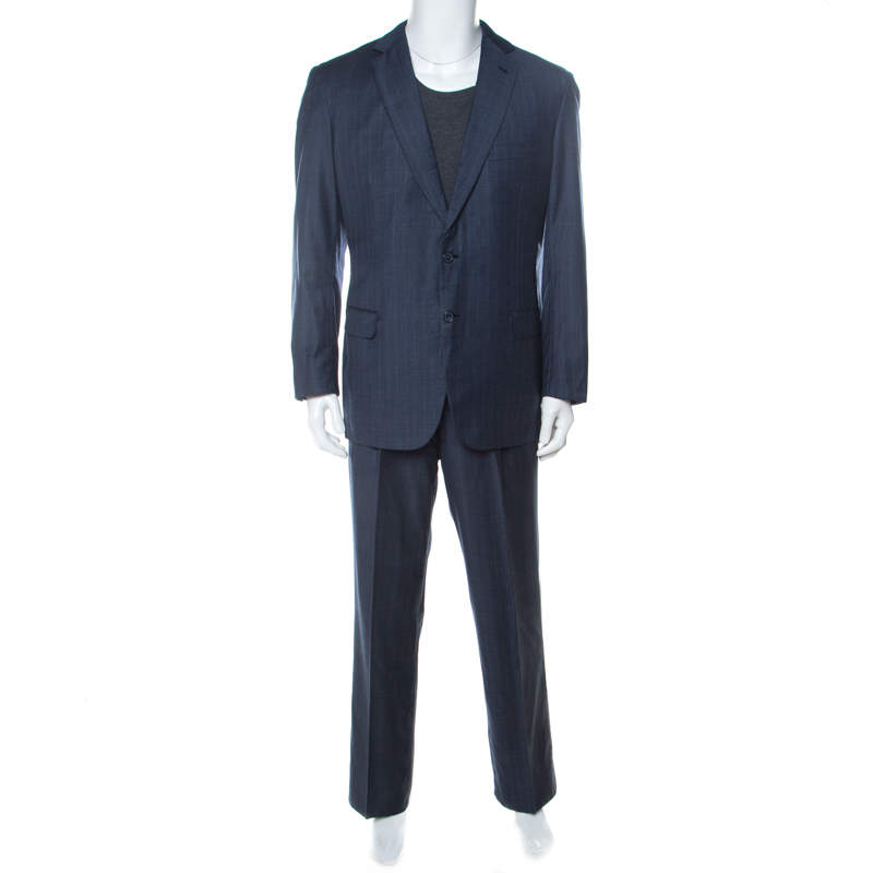 Brioni Blue Wool and Silk Striped Colosseo Suit XXL