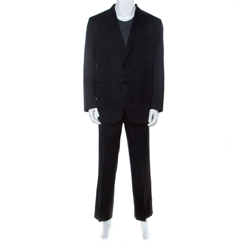 Brioni Black Tonal Striped Wool Blend Lowndes Suit 2XL
