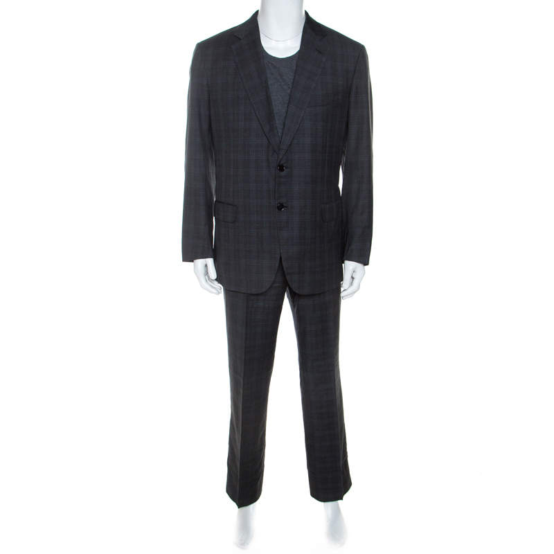 Brioni Grey Checked Wool Super 150s Parlamento Suit 2XL