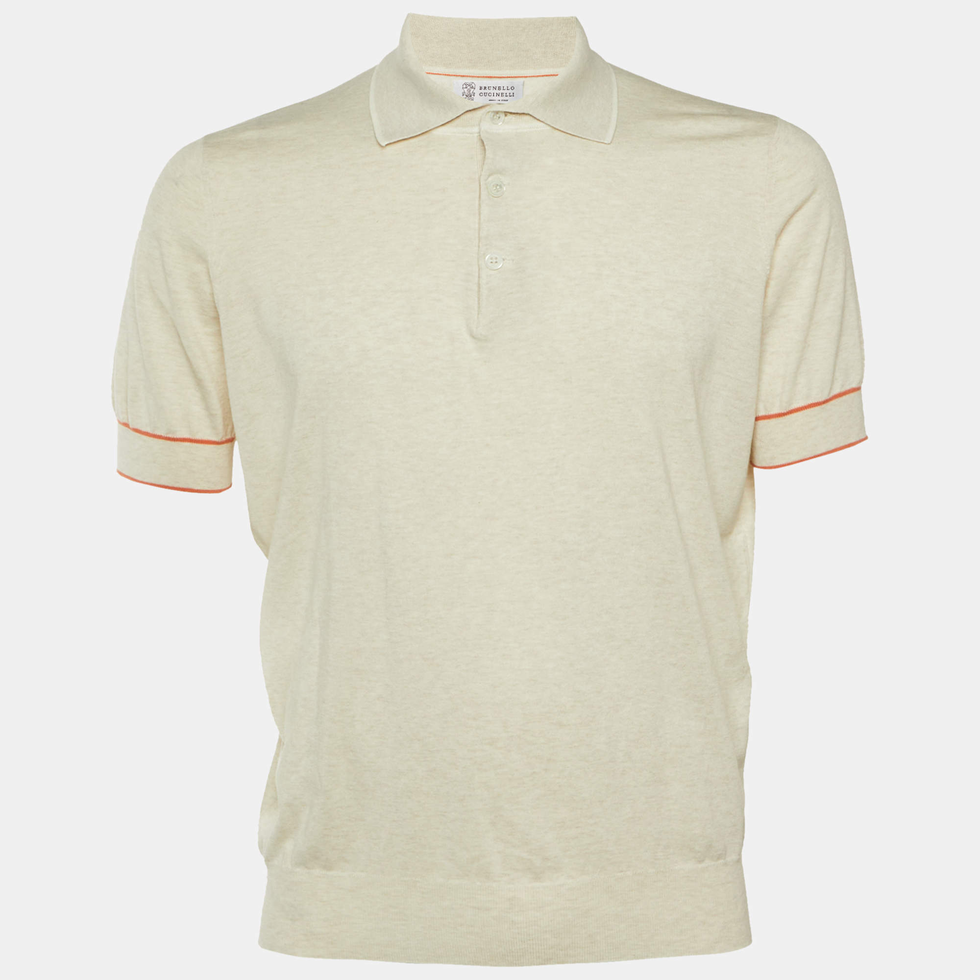 مملوكة مسبقًا Brunello Cucinelli Cream Cotton Knit Polo T-Shirt L