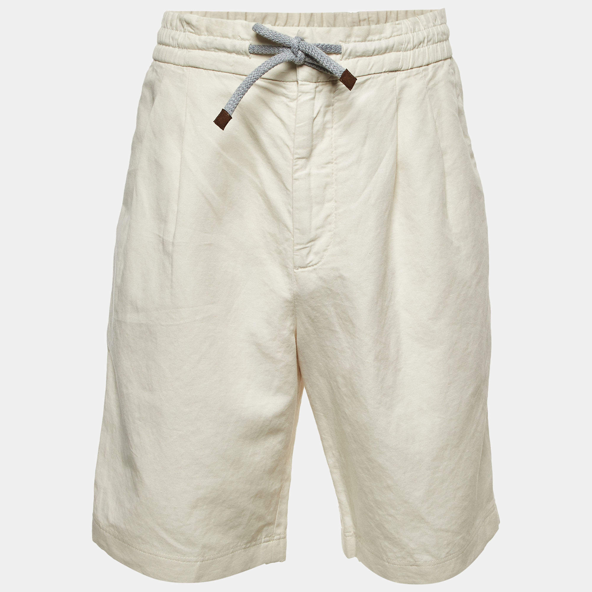 Pre Owned Brunello Cucinelli Cream Cotton & Linen Shorts M