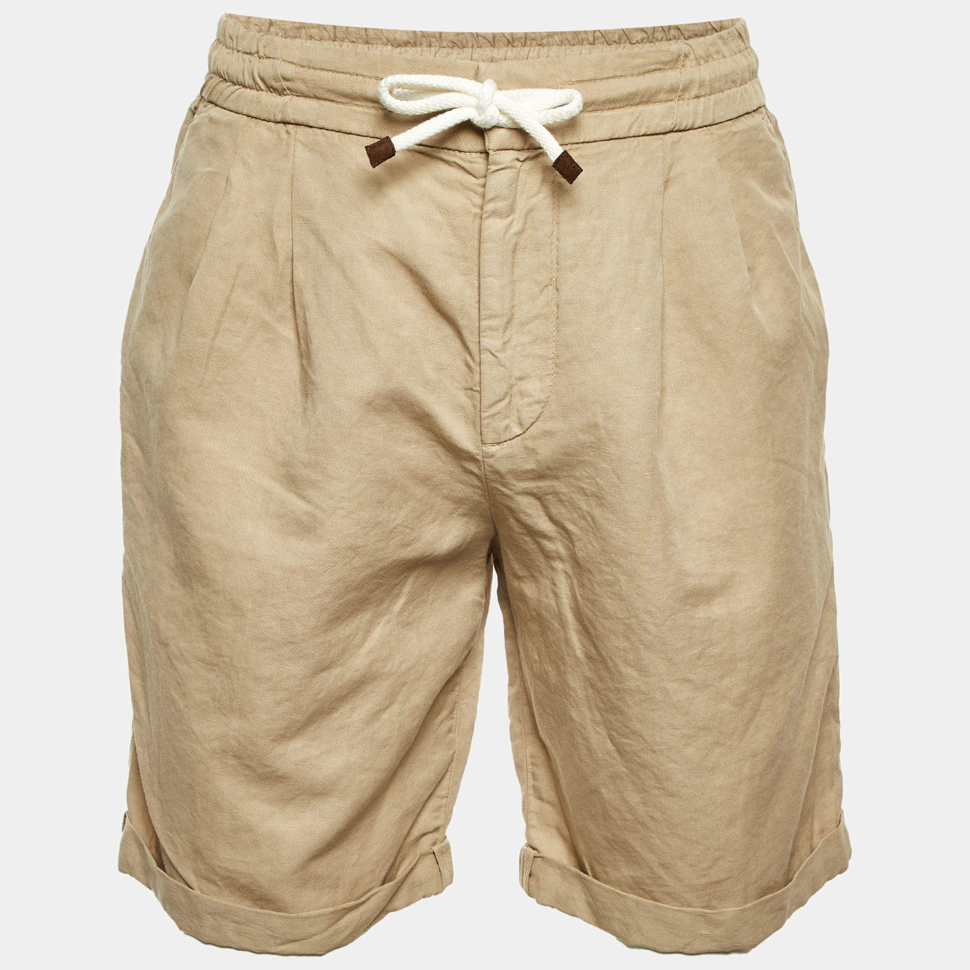 مملوكة مسبقًا Brunello Cucinelli Beige Linen & Cotton Drawstring Shorts M