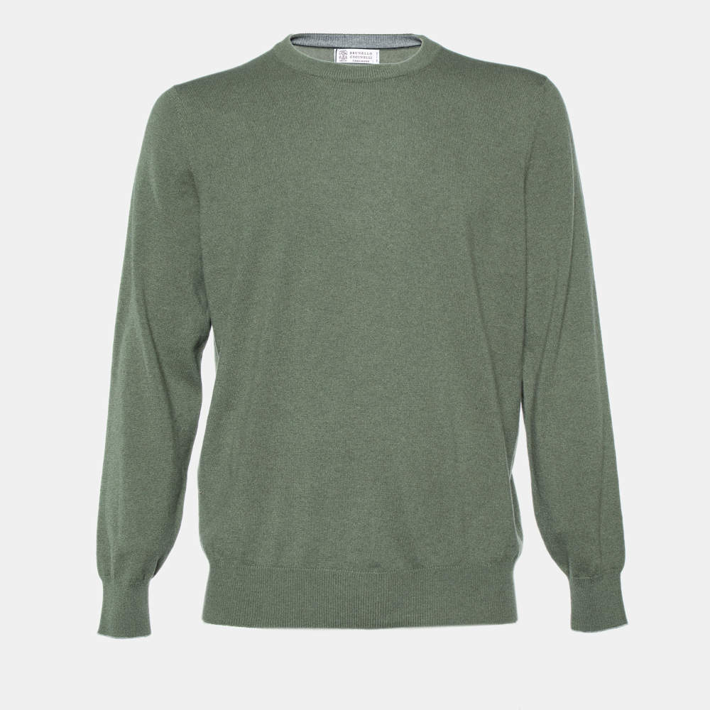 Pre Owned Brunello Cucinelli Green Cashmere Crew Neck Sweater XL