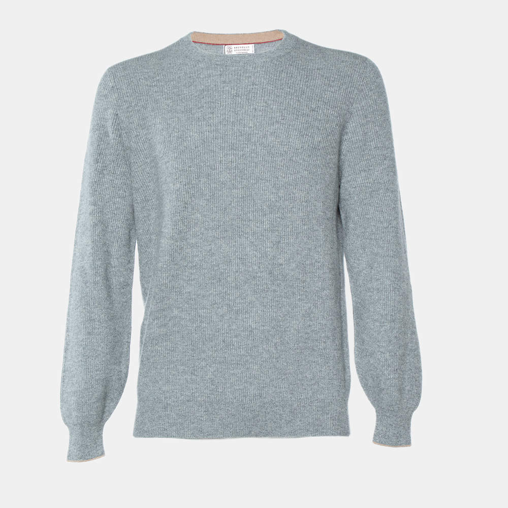 Pre Owned Brunello Cucinelli Grey Cashmere Crewneck Sweater L