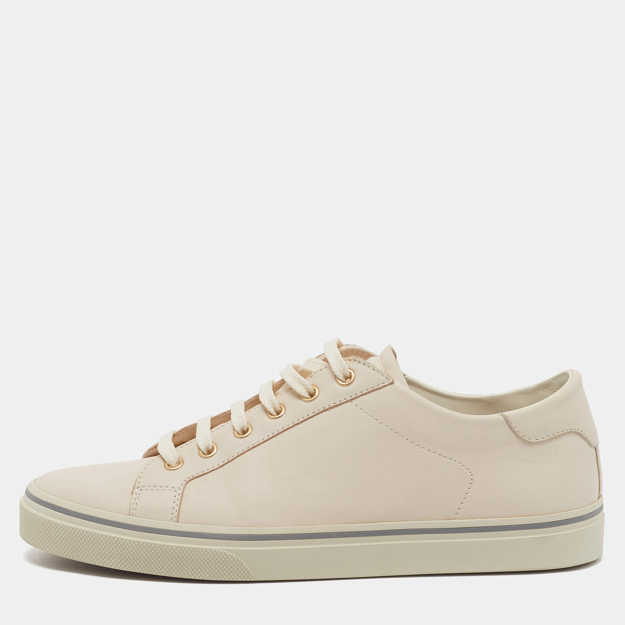 Pre Owned Brunello Cucinelli Size 41.5 Cream Leather Low Top Sneakers