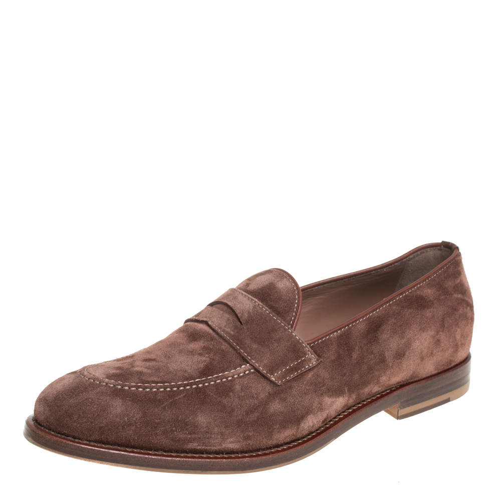 Brunello Cucinelli Brown Suede And Leather Penny Loafers Size 42