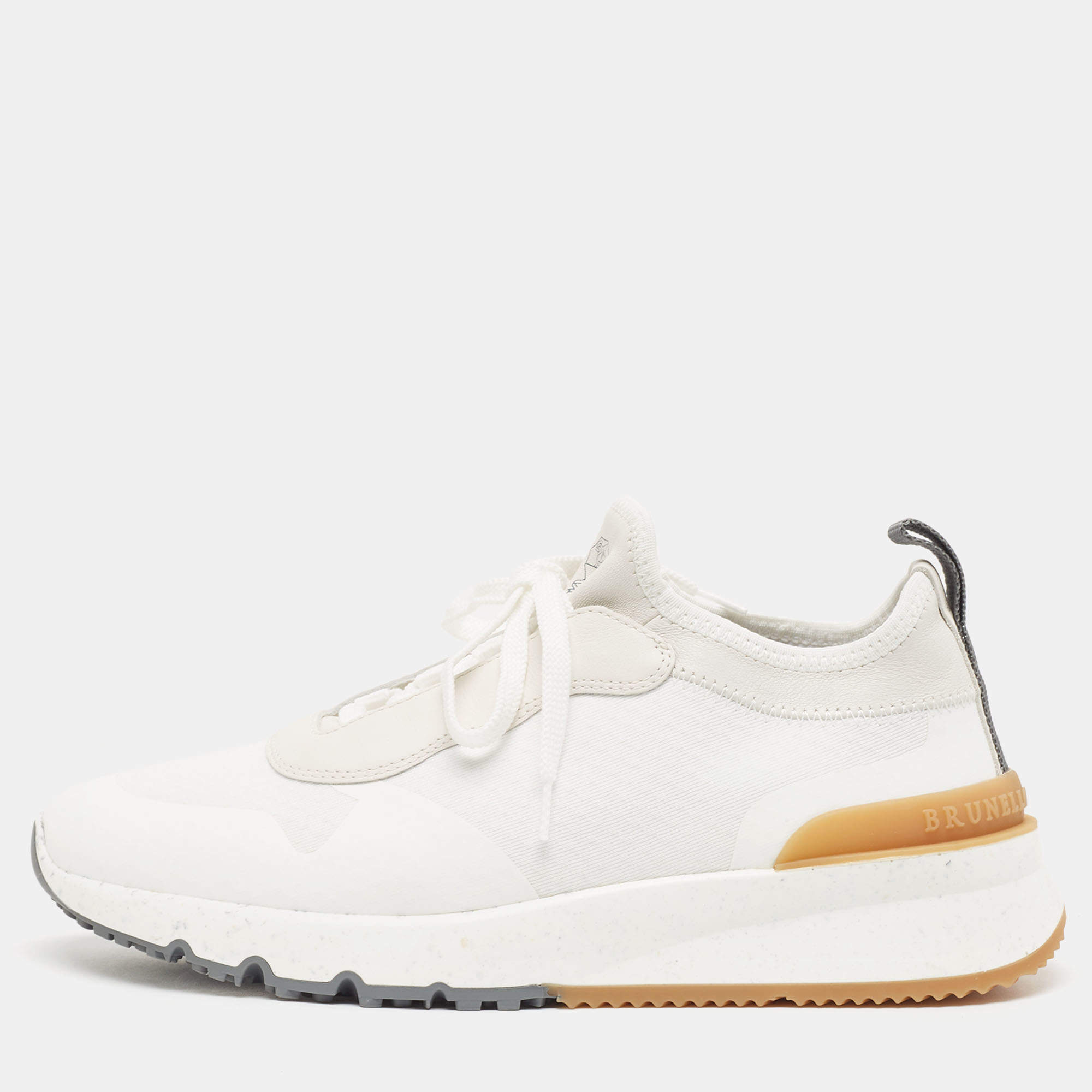 Pre Owned Brunello Cucinelli White Nylon and Leather Low Top Sneakers Size 39