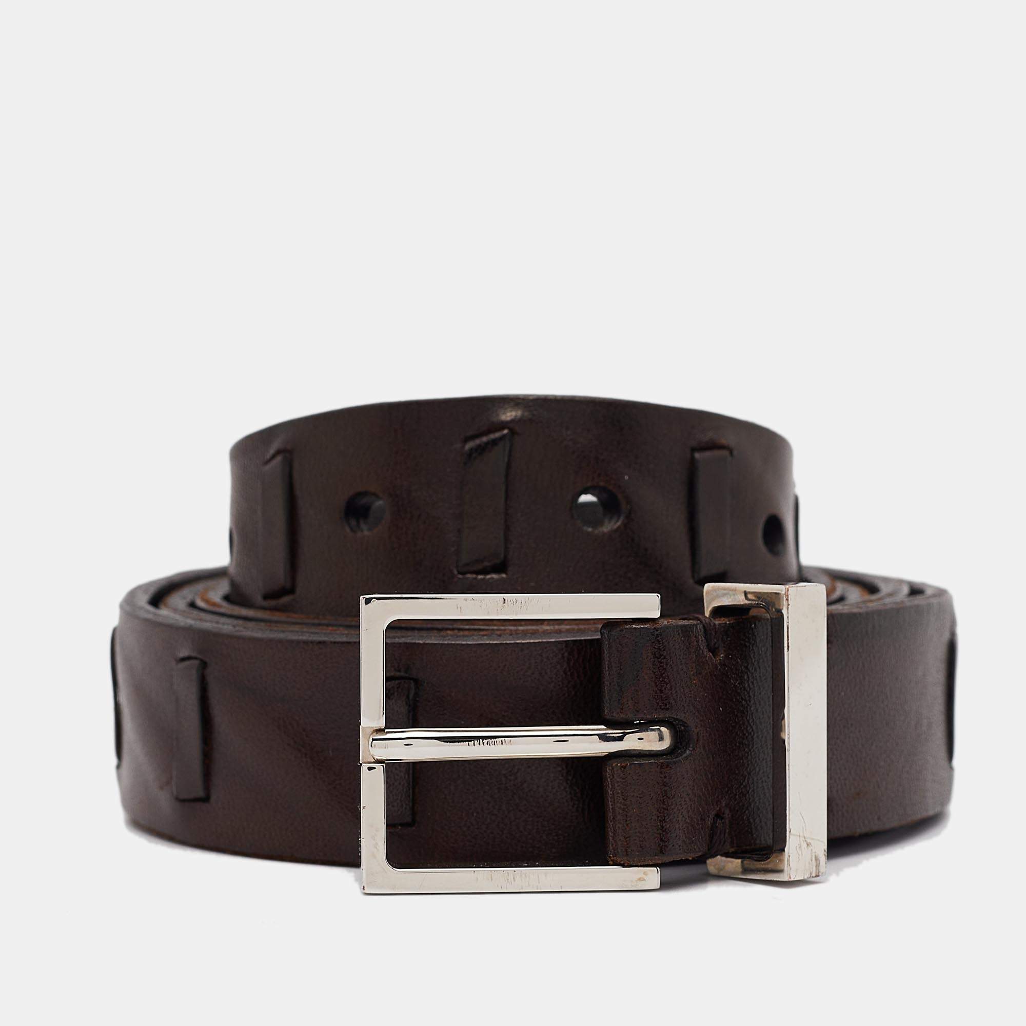 Pre Owned Brunello Cucinelli Brown Leather Buckle Belt 95 CM