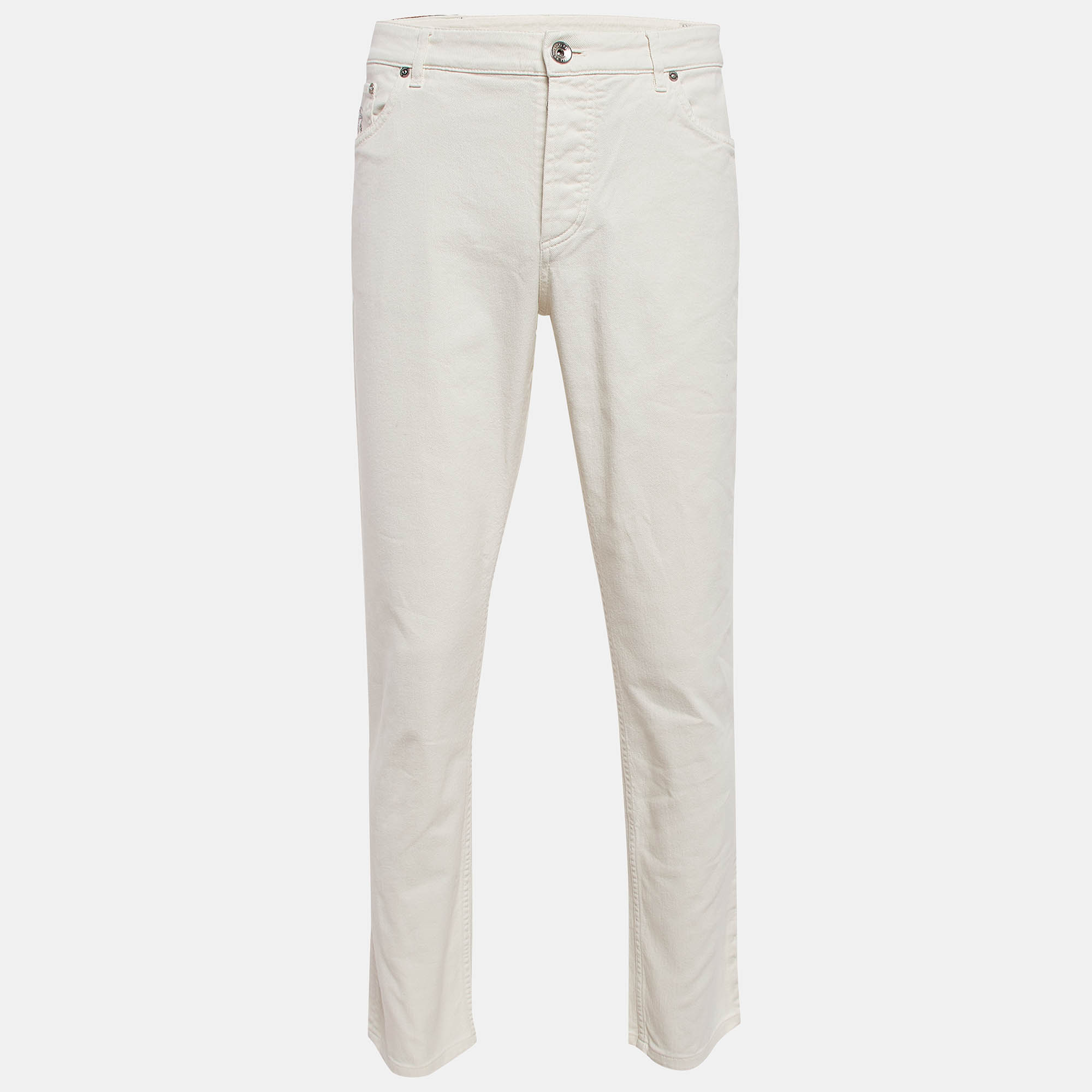 Brunello Cucinelli White Cotton Chino Traditional Fit Pants XXL