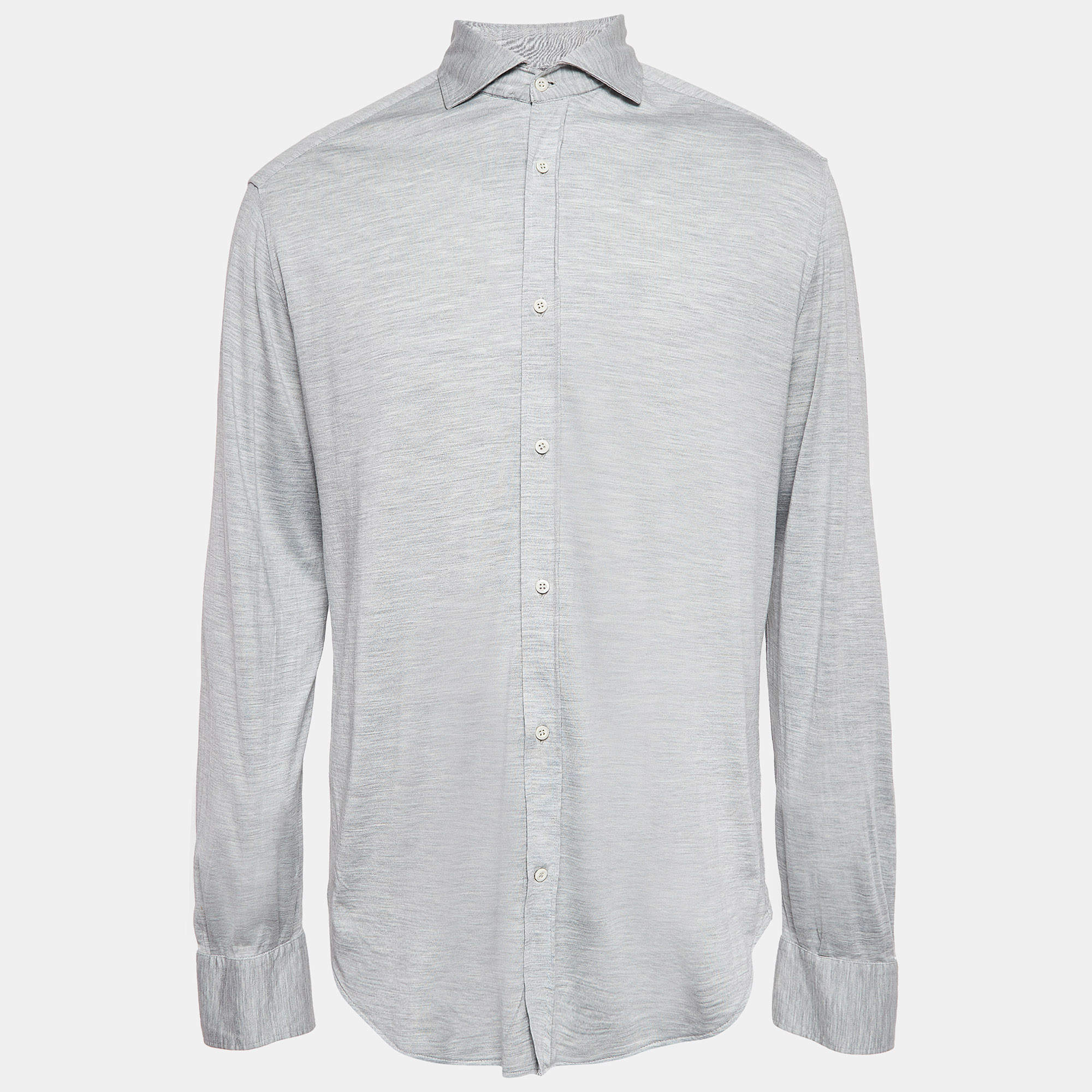 Pre Owned Brunello Cucinelli Grey Melange Silk Jersey Basic Fit Shirt XXL