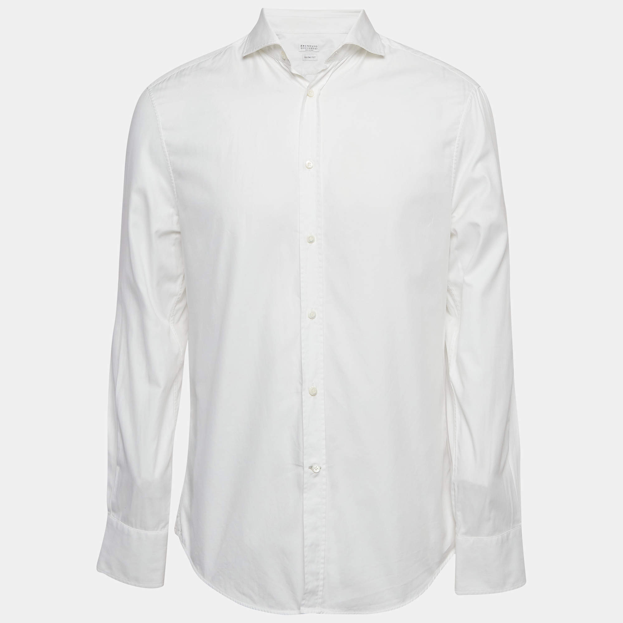 Brunello Cucinelli White Cotton Slim Fit Shirt L