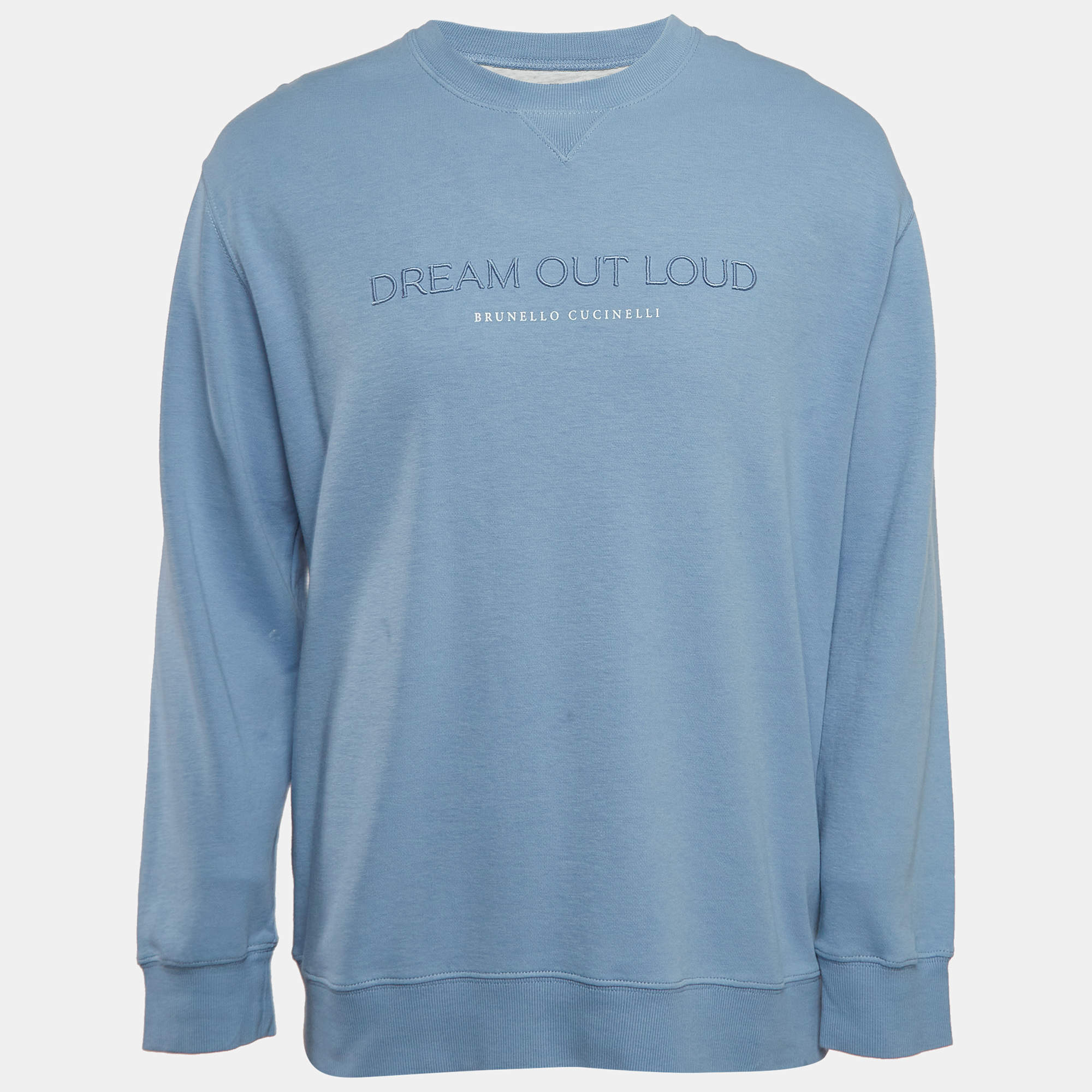 Pre Owned Brunello Cucinelli Blue Embroidered Cotton Sweatshirt L