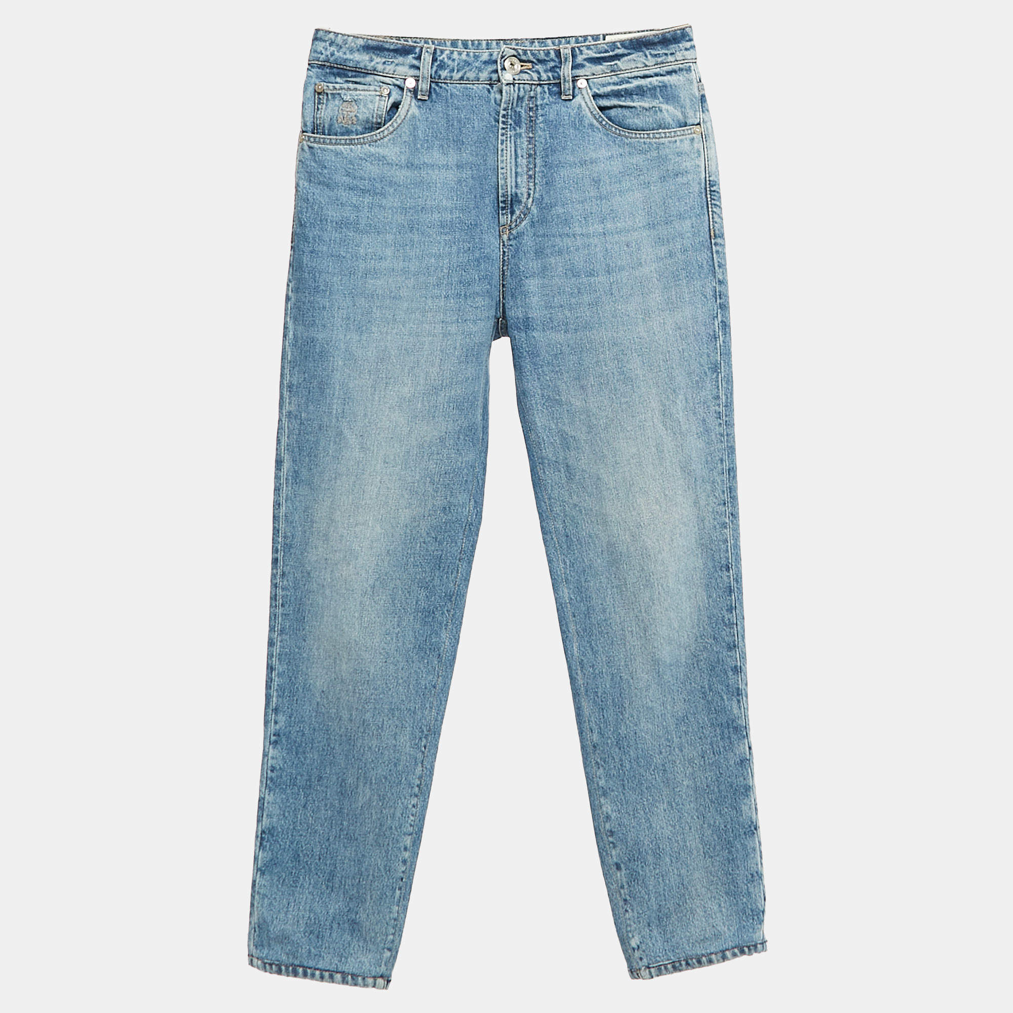 Pre Owned Brunello Cucinelli Blue Washed Denim Loose Fit Jeans XS Waist 32"