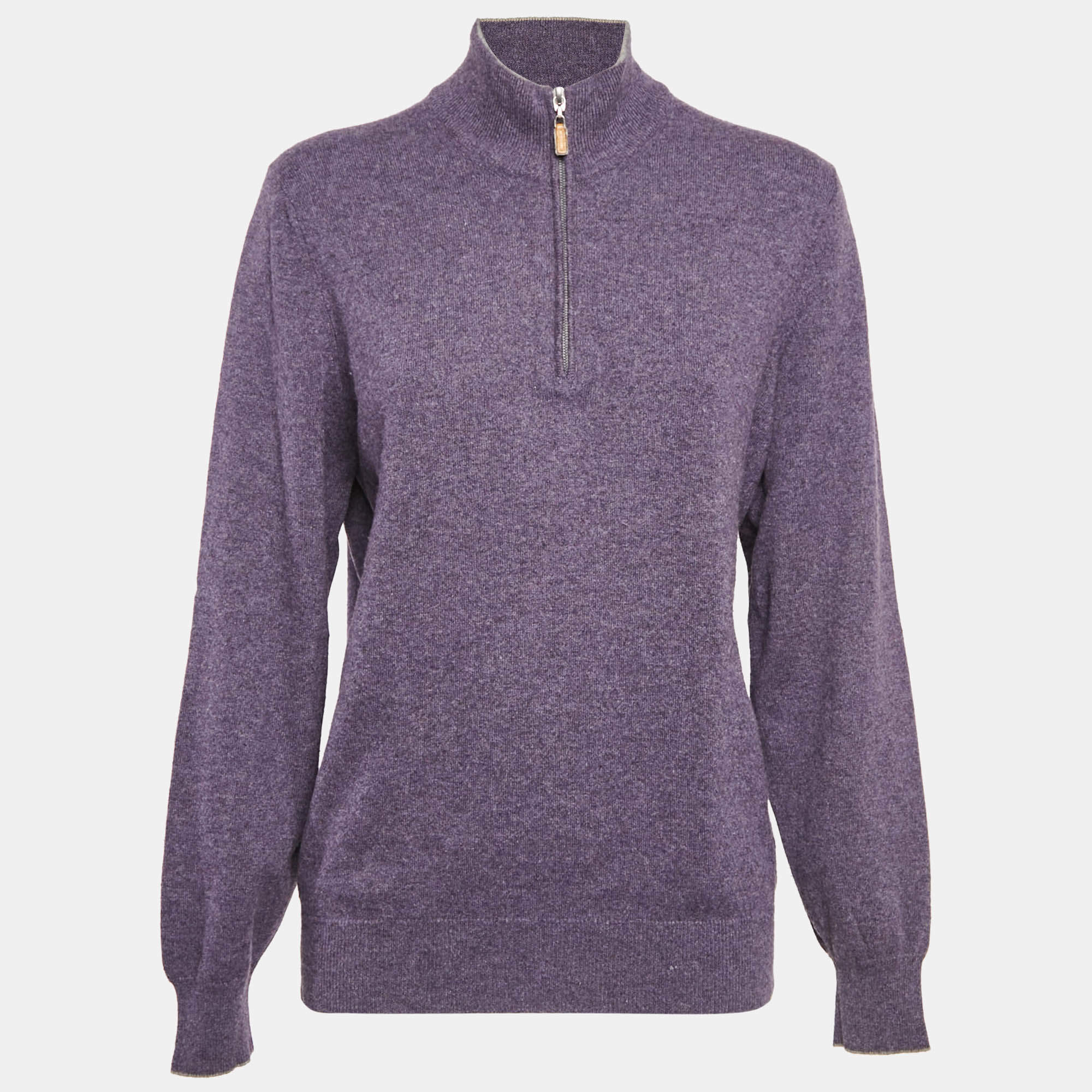 Pre Owned Brunello Cucinelli Purple Cashmere High Neck Sweater L