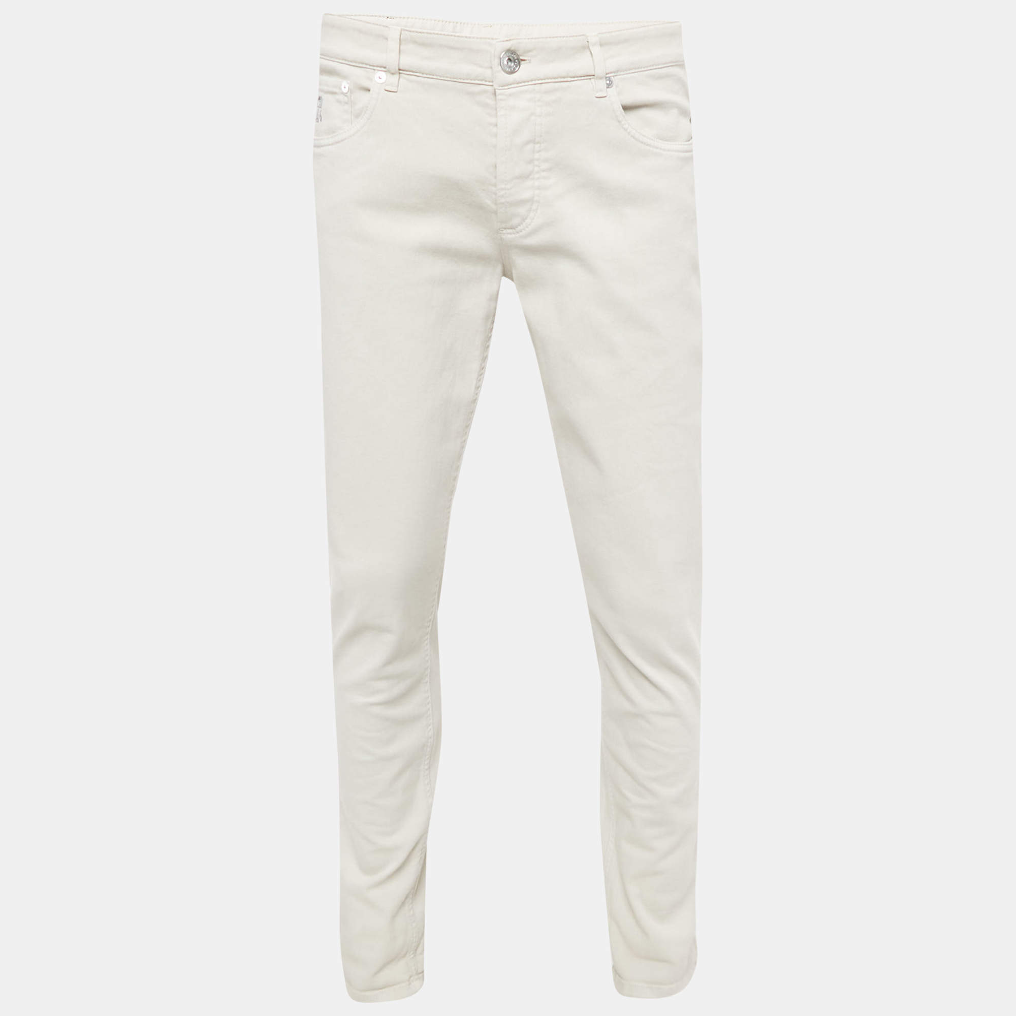 Pre Owned Brunello Cucinelli Beige Denim Traditional Fit Jeans S Waist 34"