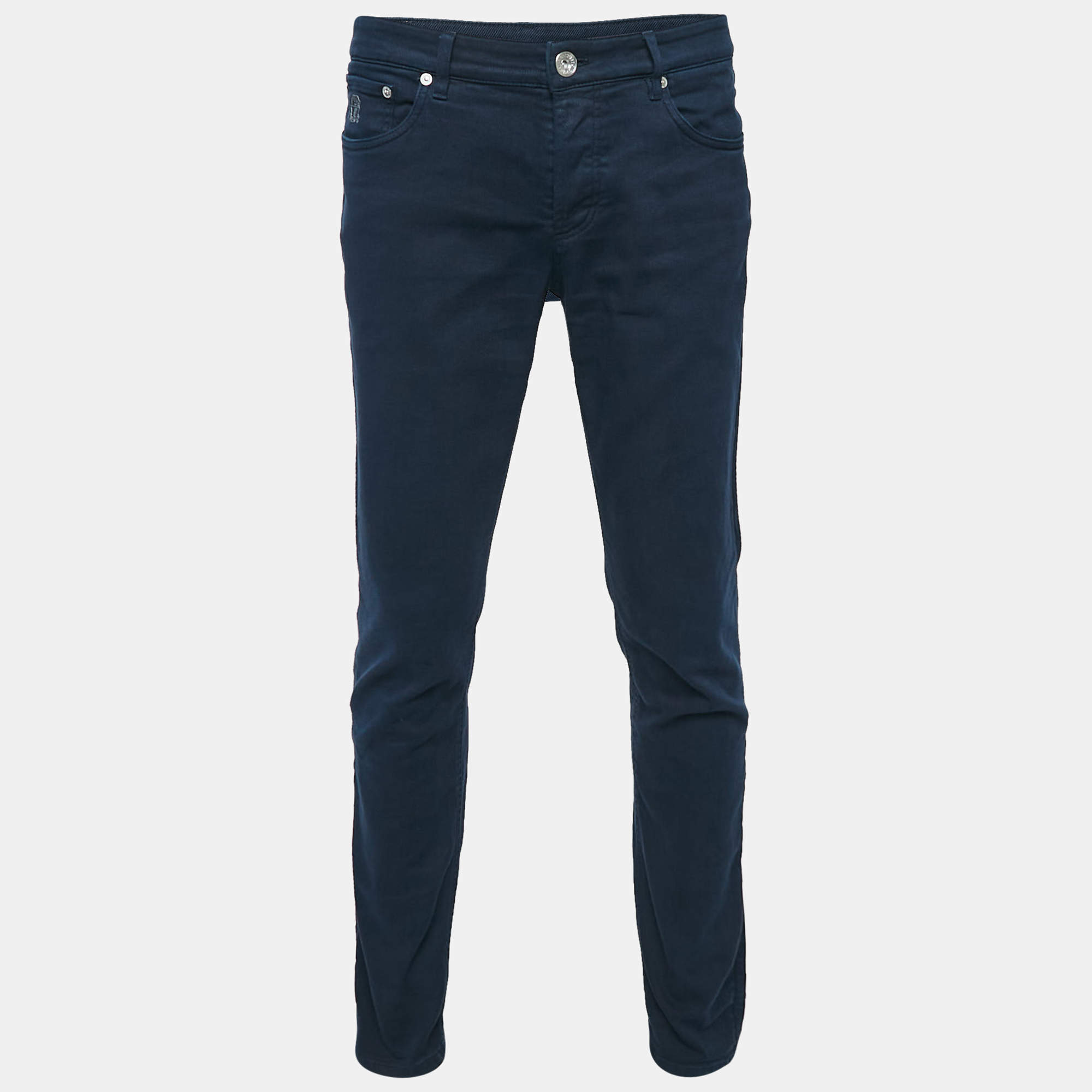 Pre Owned Brunello Cucinelli Navy Blue Denim Traditional Fit Jeans S Waist 34"