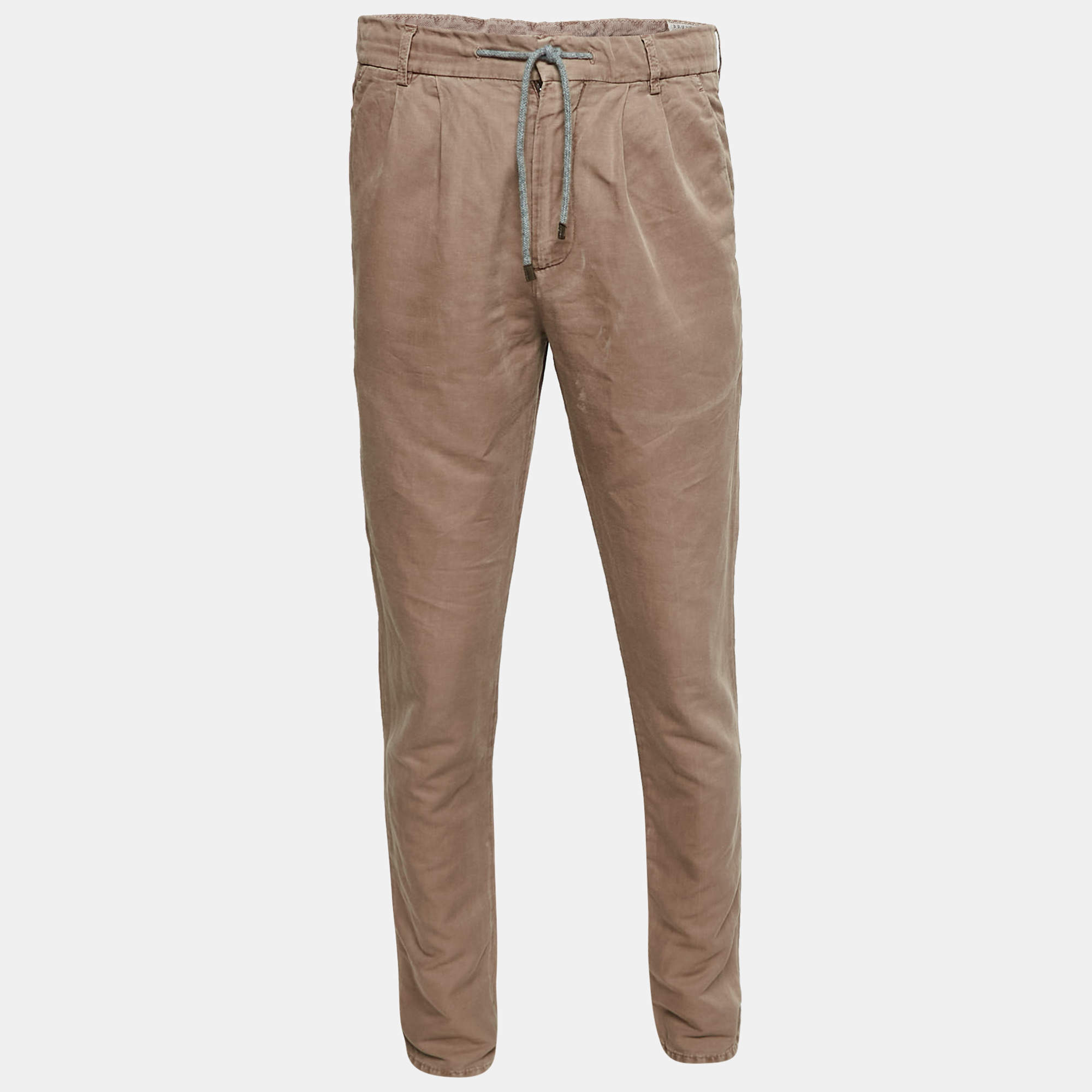 Pre Owned Brunello Cucinelli Beige Cotton Leisure Fit Trousers S