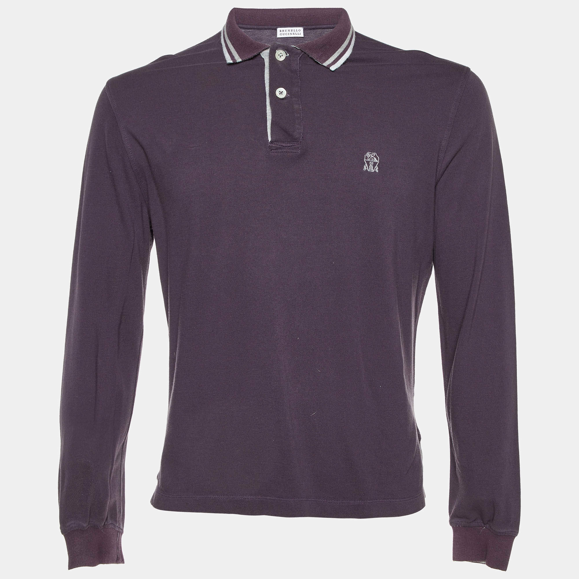 Brunello Cucinelli Purple Cotton Long Sleeve Polo T-Shirt M
