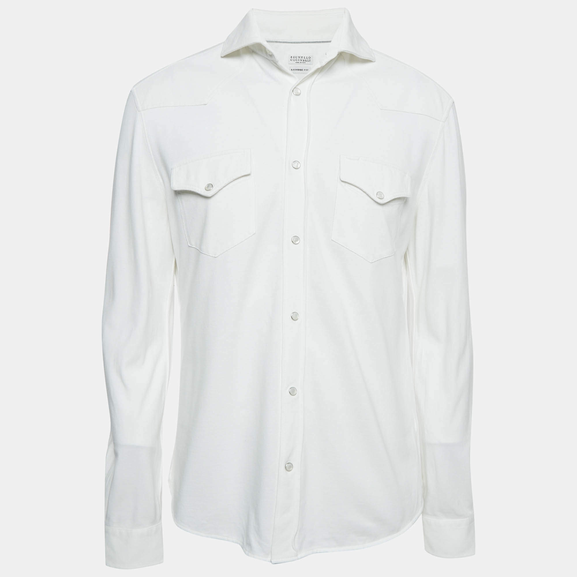 Pre Owned Brunello Cucinelli White Cotton Pique Long Sleeve Long Shirt L