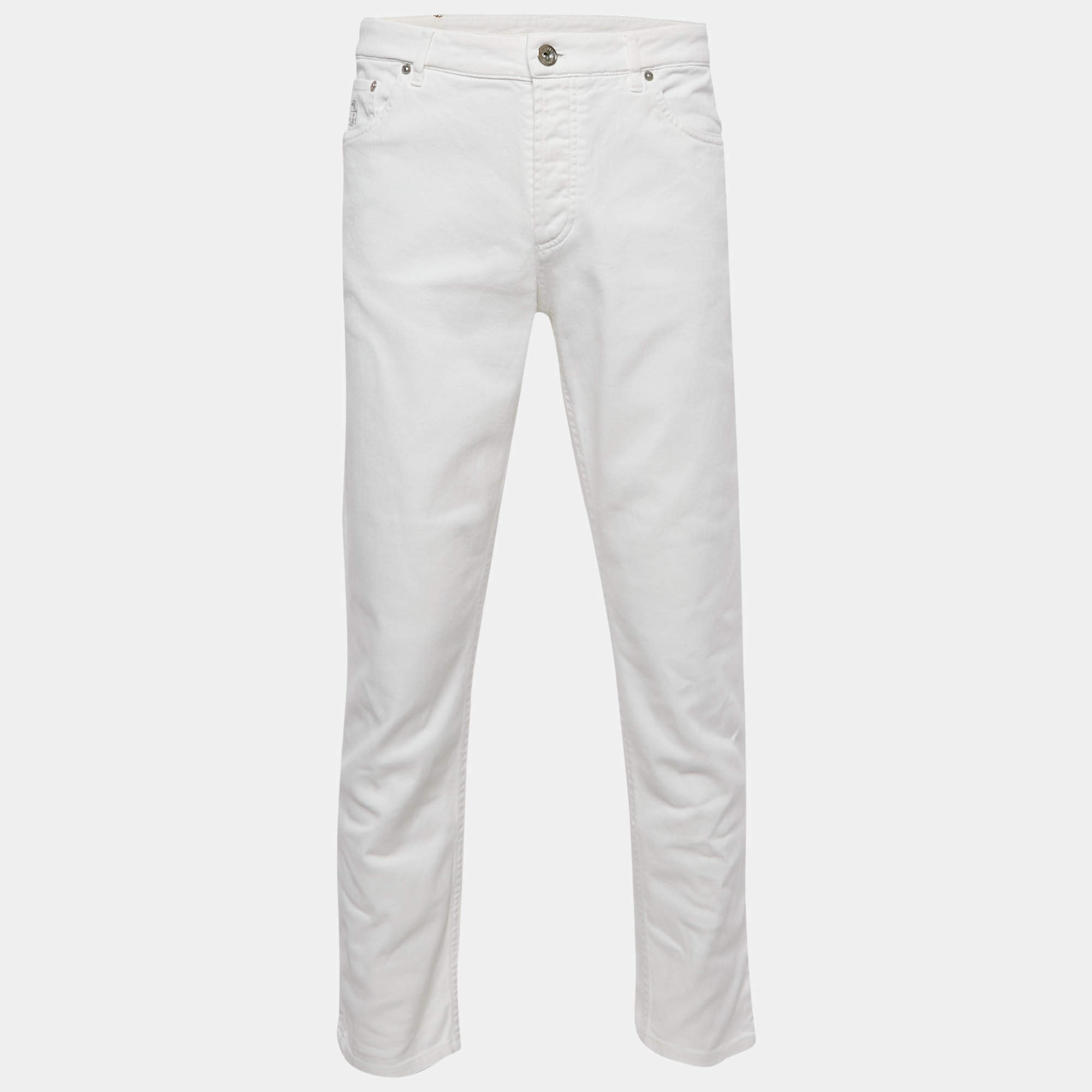 Pre Owned Brunello Cucinelli White Denim Traditional Fit Jeans L Waist 35"