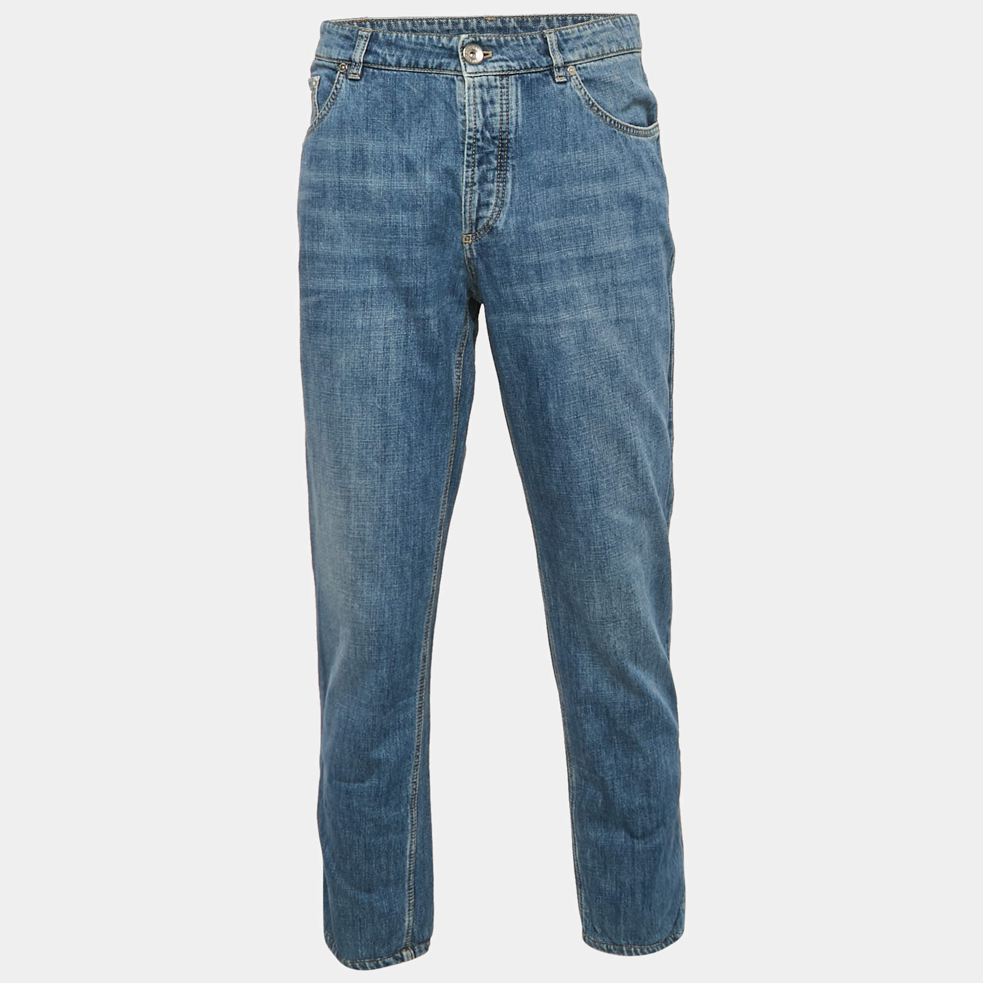 Brunello Cucinelli Blue Denim Traditional Fit Jeans XL Waist 36"