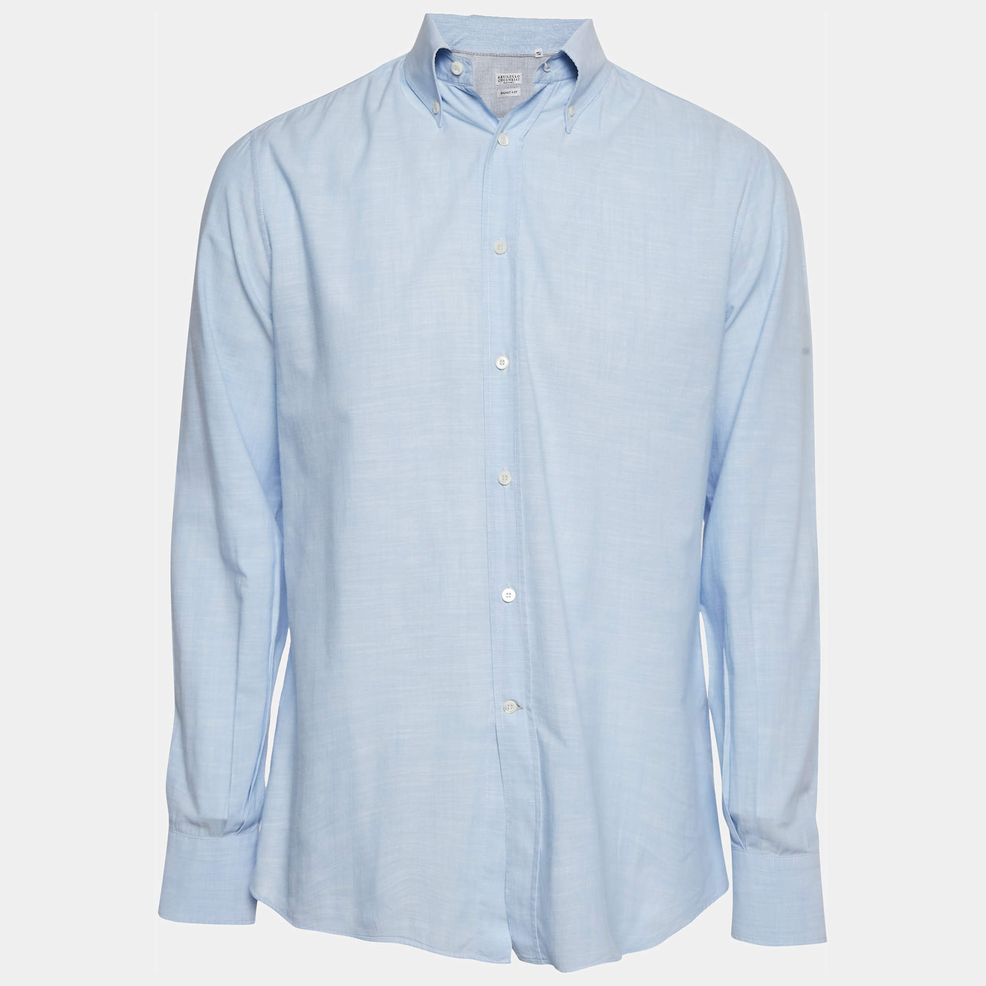 Brunello Cucinelli Blue Cotton Long Sleeve Basic Fit Shirt M