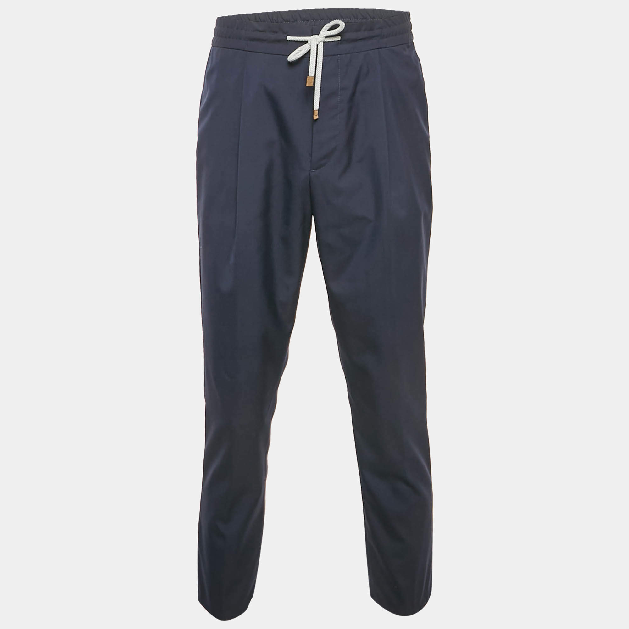 Brunello Cucinelli Navy Blue Cotton Leisure Fit Pants L