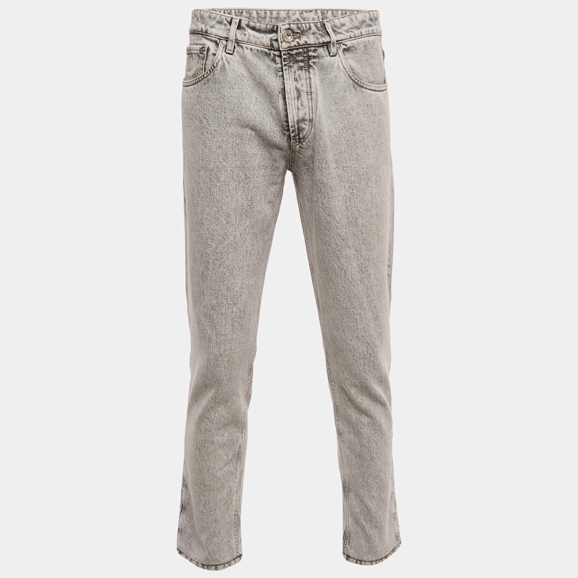 Pre Owned Brunello Cucinelli Grey Denim Traditional Fit Jeans S Waist 30"