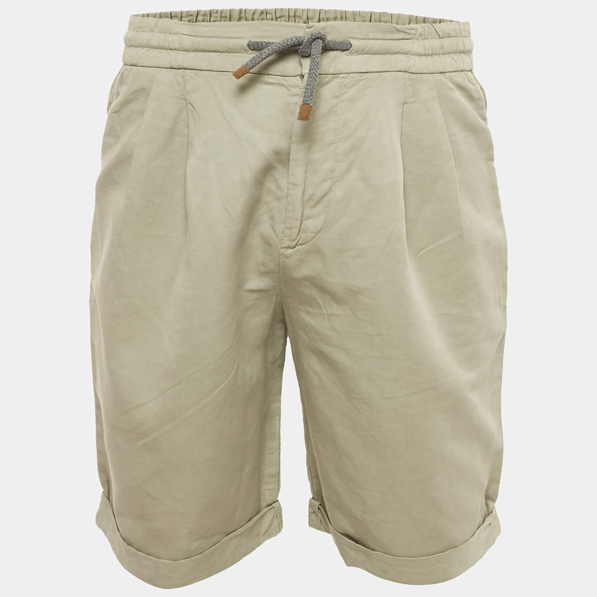 Pre Owned Brunello Cucinelli Green Linen Blend Drawstring Shorts XS