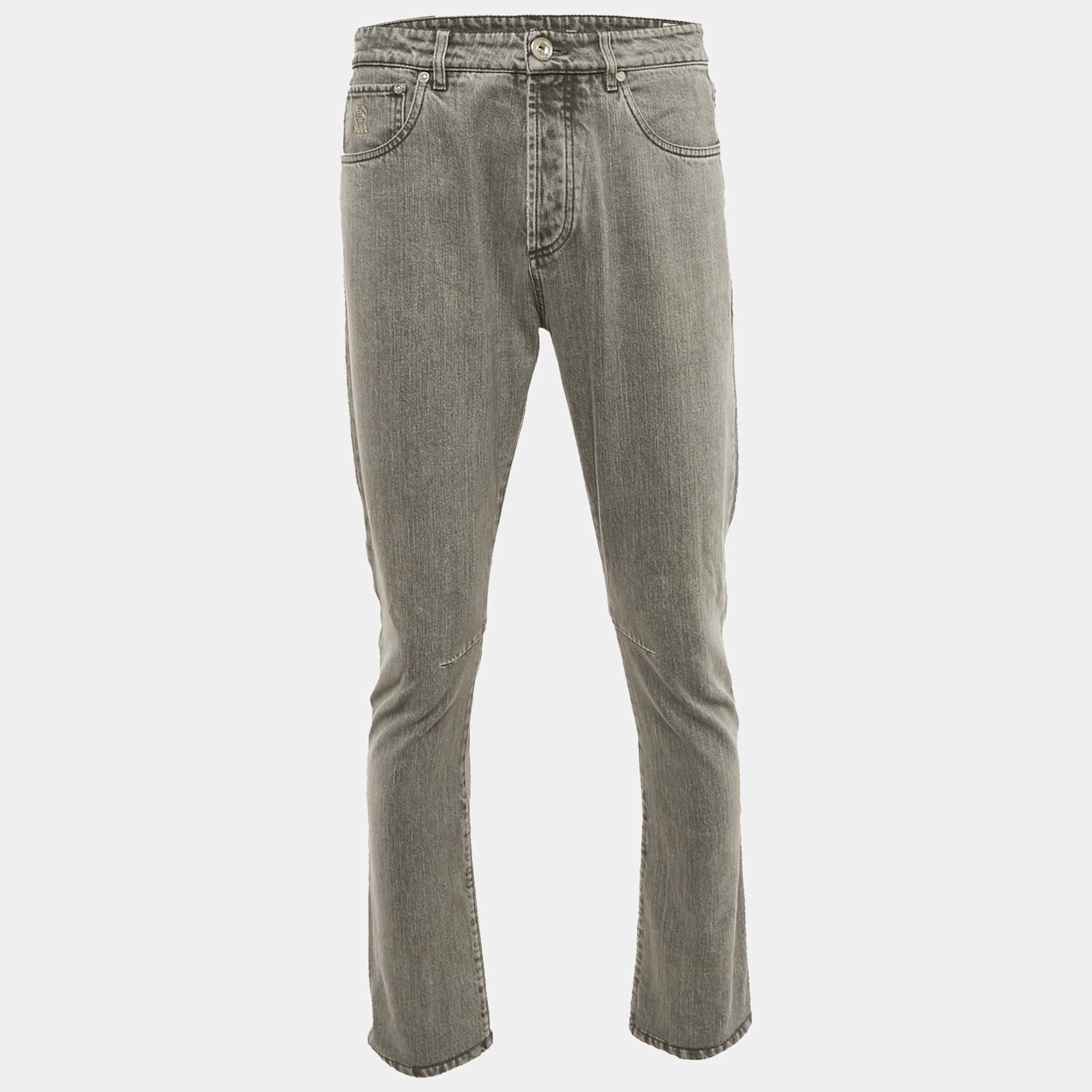 Pre Owned Brunello Cucinelli Grey Denim Leisure Fit Jeans S Waist 31"