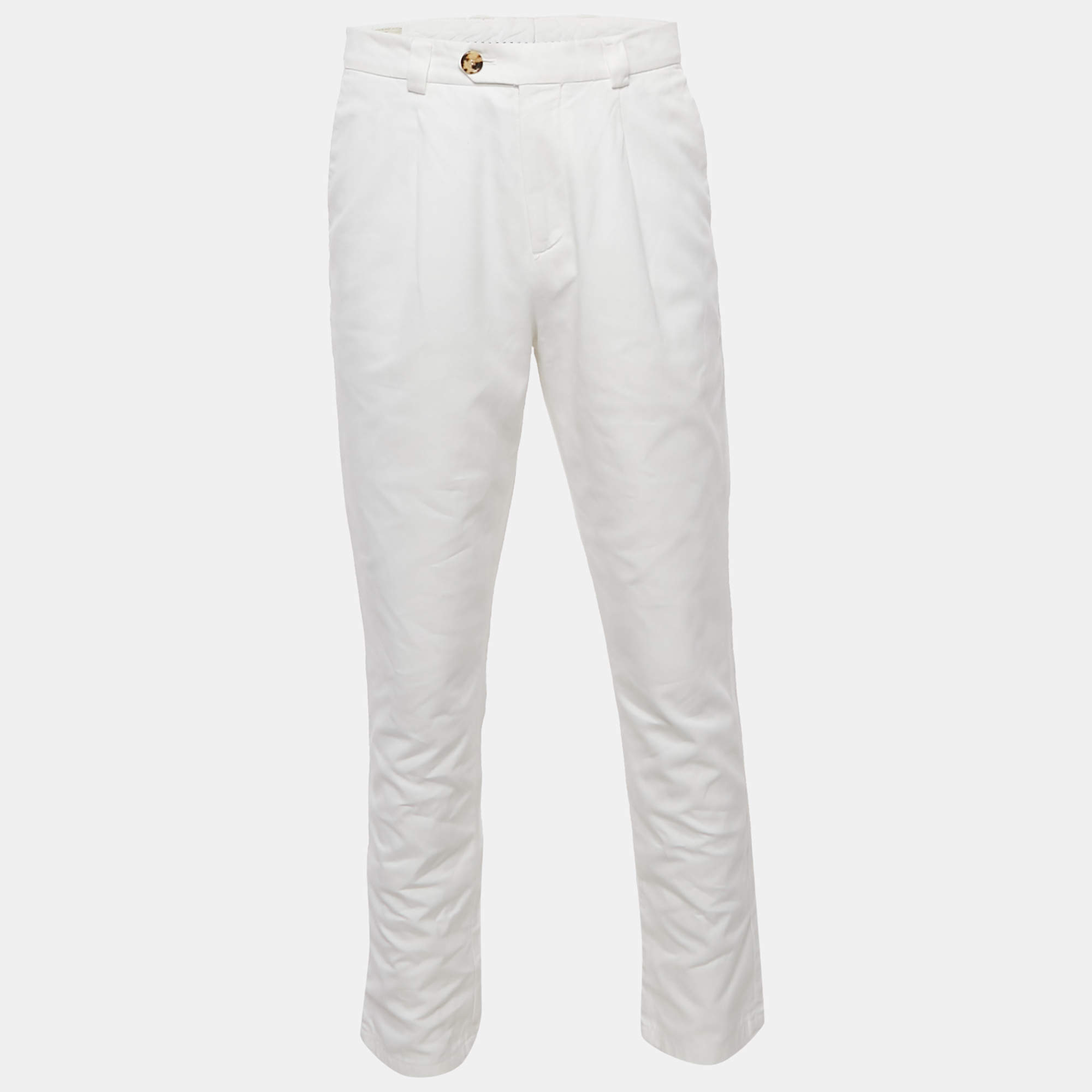 Pre Owned Brunello Cucinelli White Cotton Leisure Fit Jeans M Waist 32"