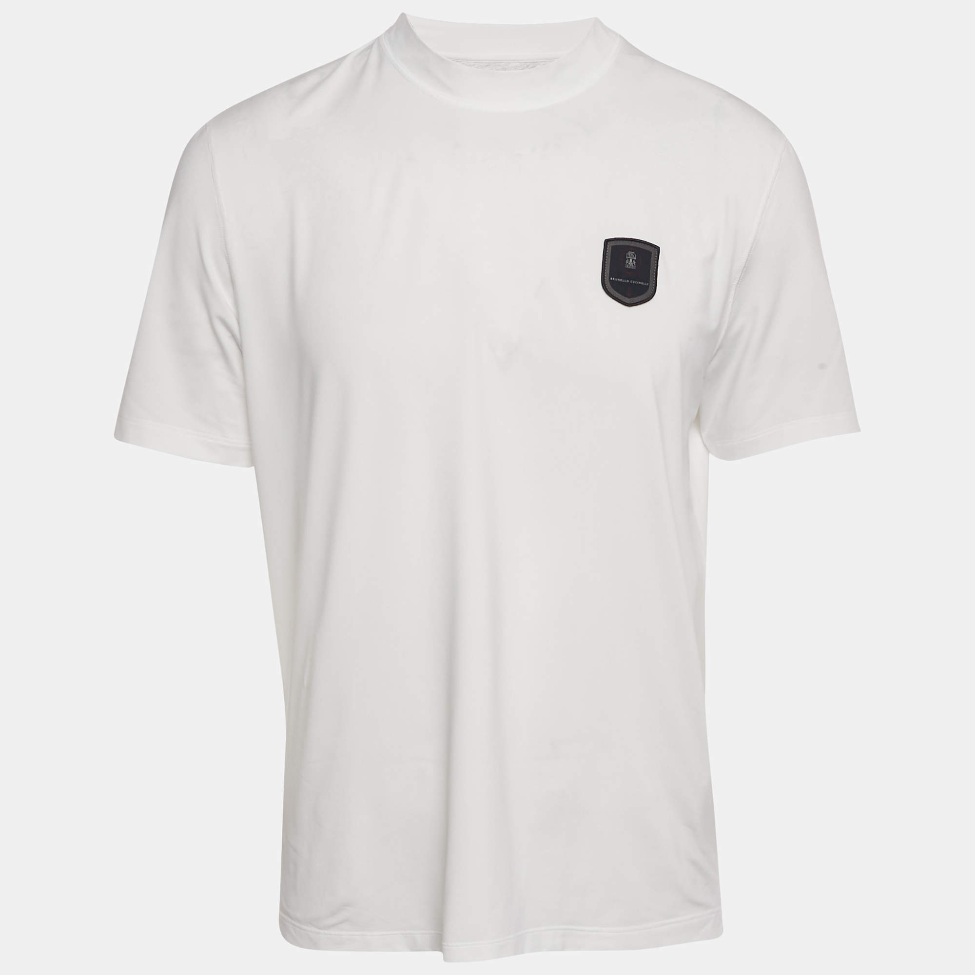 Pre Owned Brunello Cucinelli White Jersey Applique Detail T-Shirt S