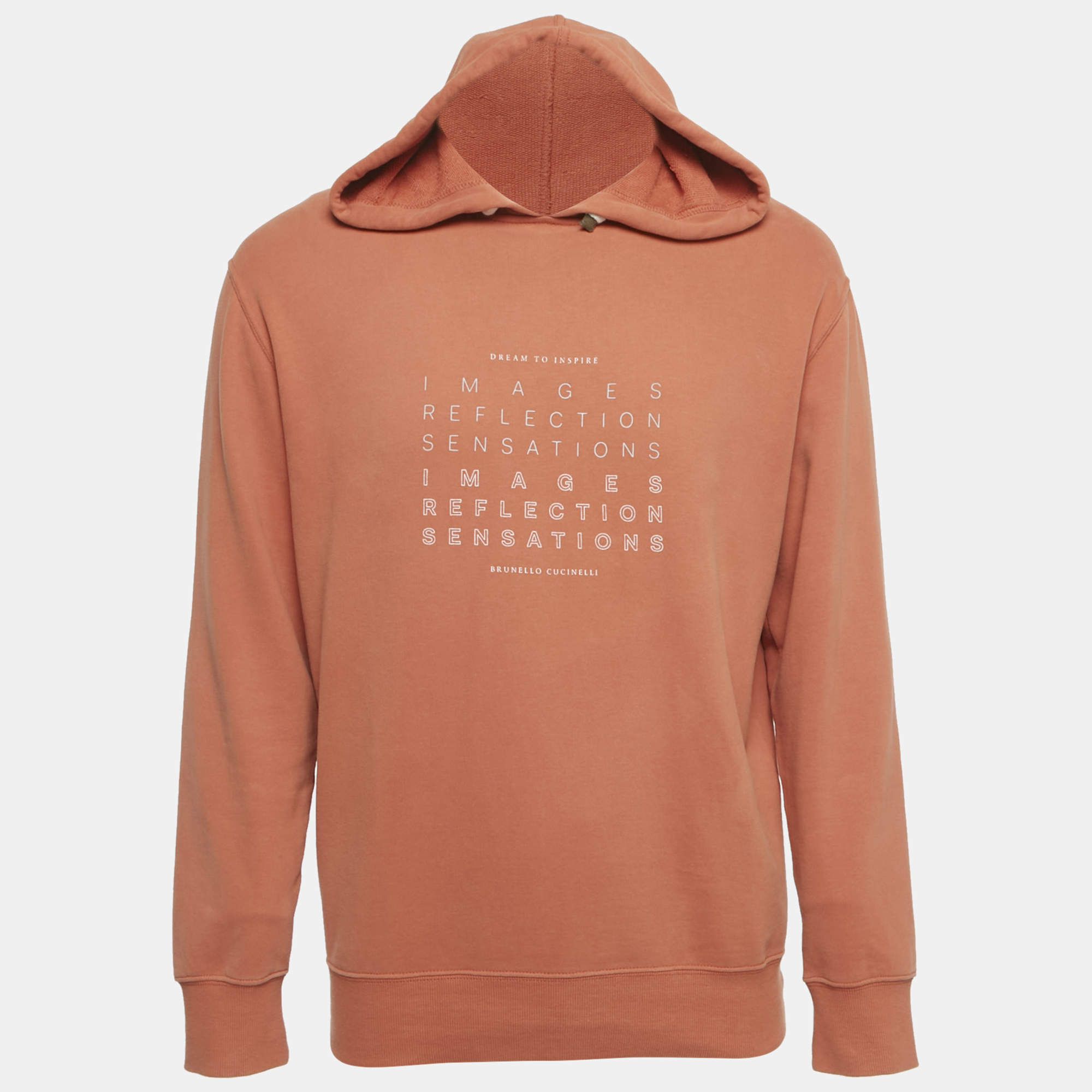 Pre Owned Brunello Cucinelli Orange Printed Cotton Hoodie S