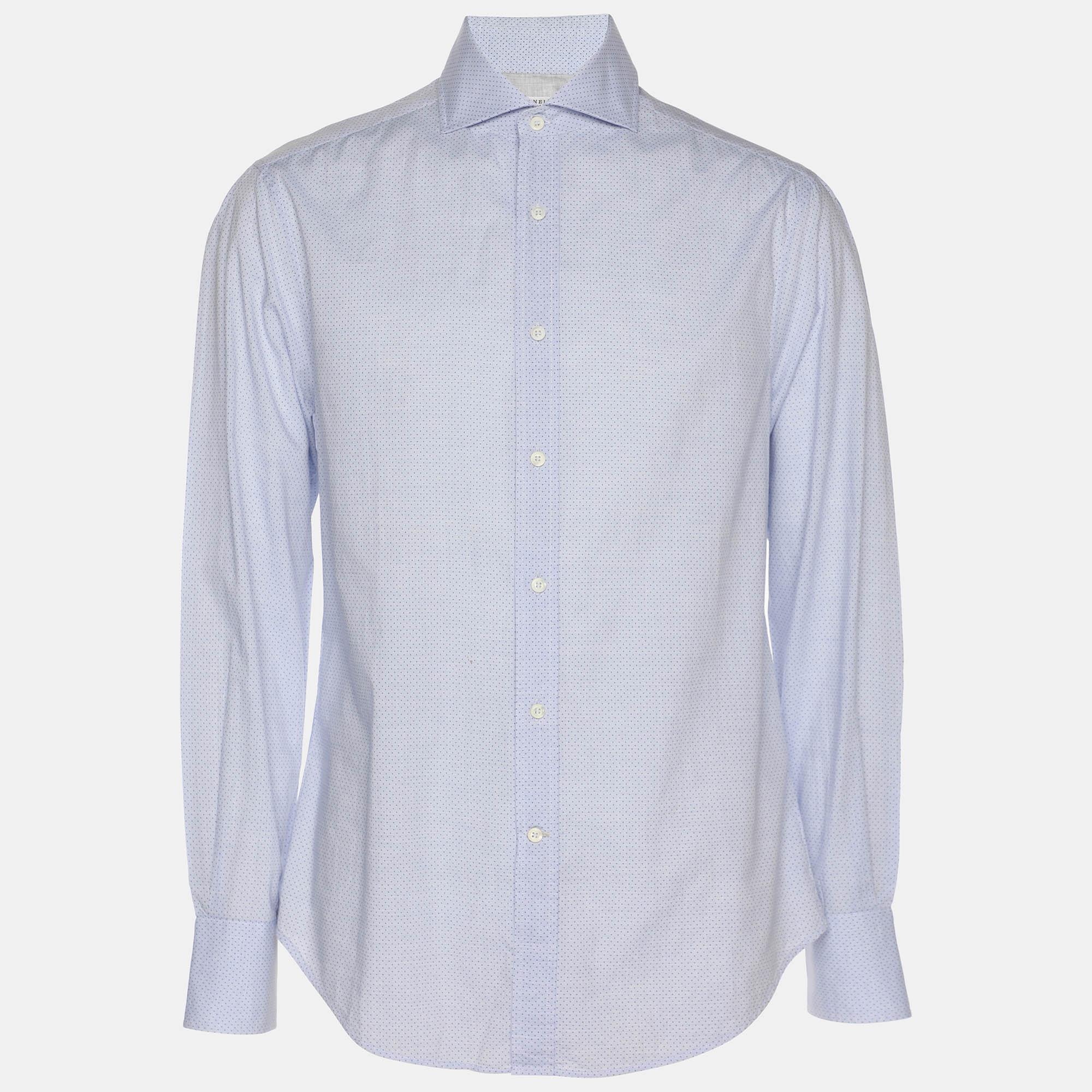 Pre Owned Brunello Cucinelli Light Blue Dotted Print Cotton Long Sleeve Slim Fit Shirt S