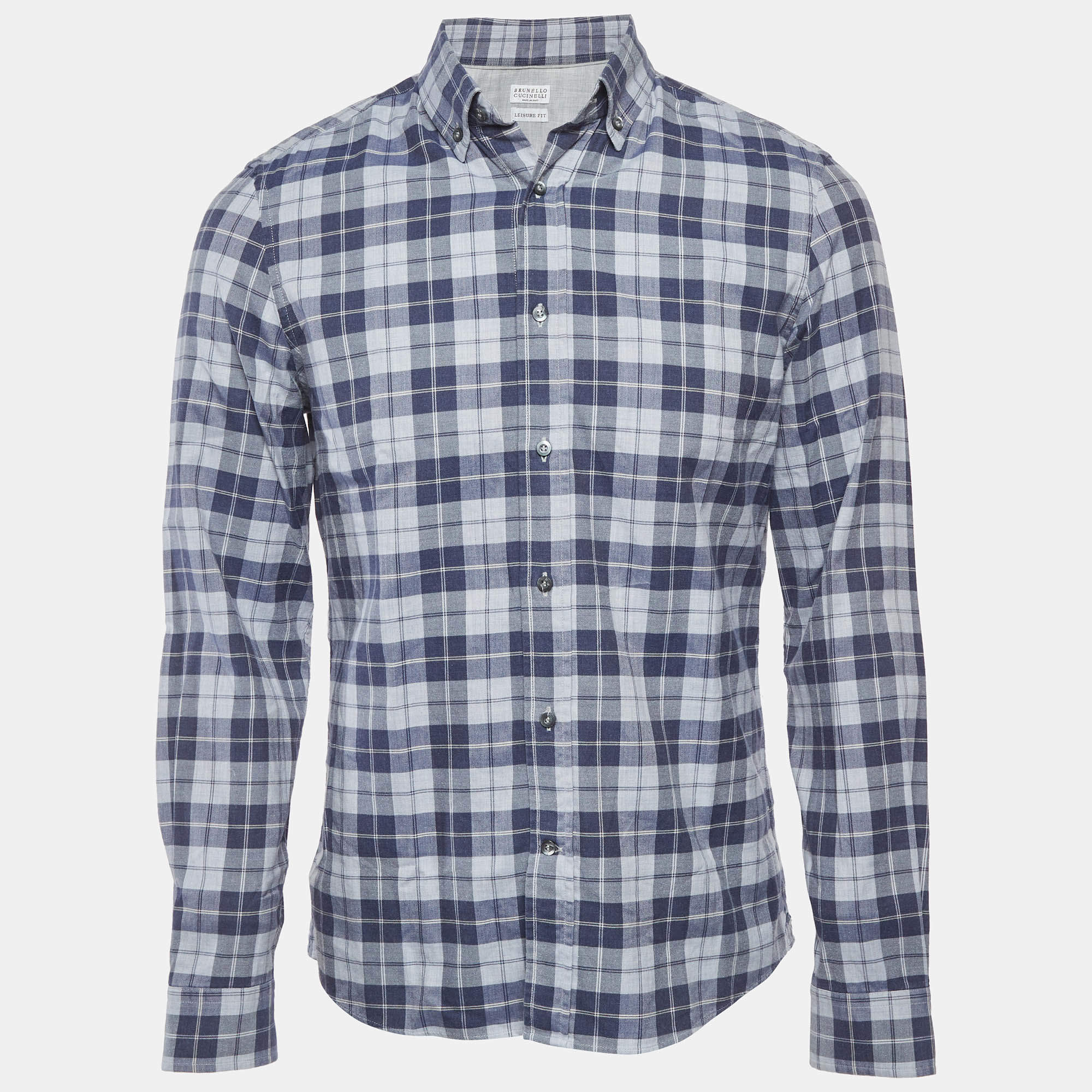 Pre Owned Brunello Cucinelli Blue Check Cotton Leisure Fit Shirt M