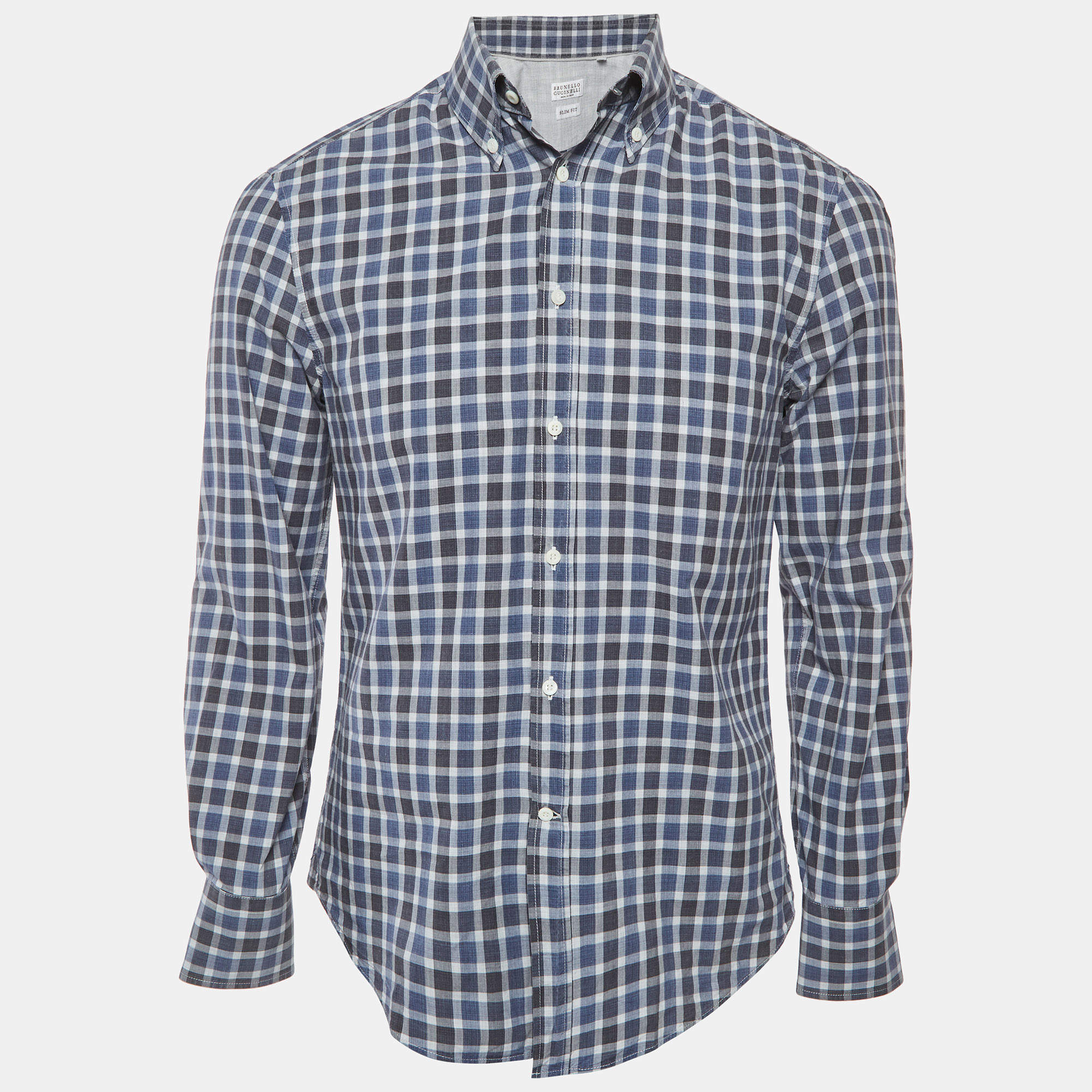 Pre Owned Brunello Cucinelli Blue Check Cotton Shirt M