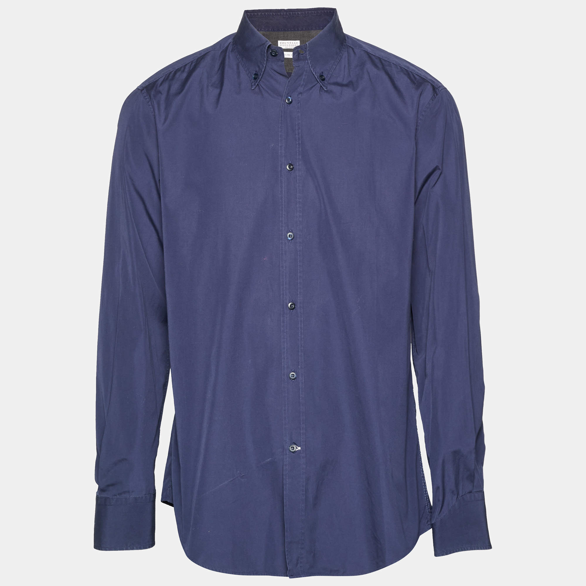 Pre Owned Brunello Cucinelli Navy Blue Cotton Long Sleeve Shirt XL