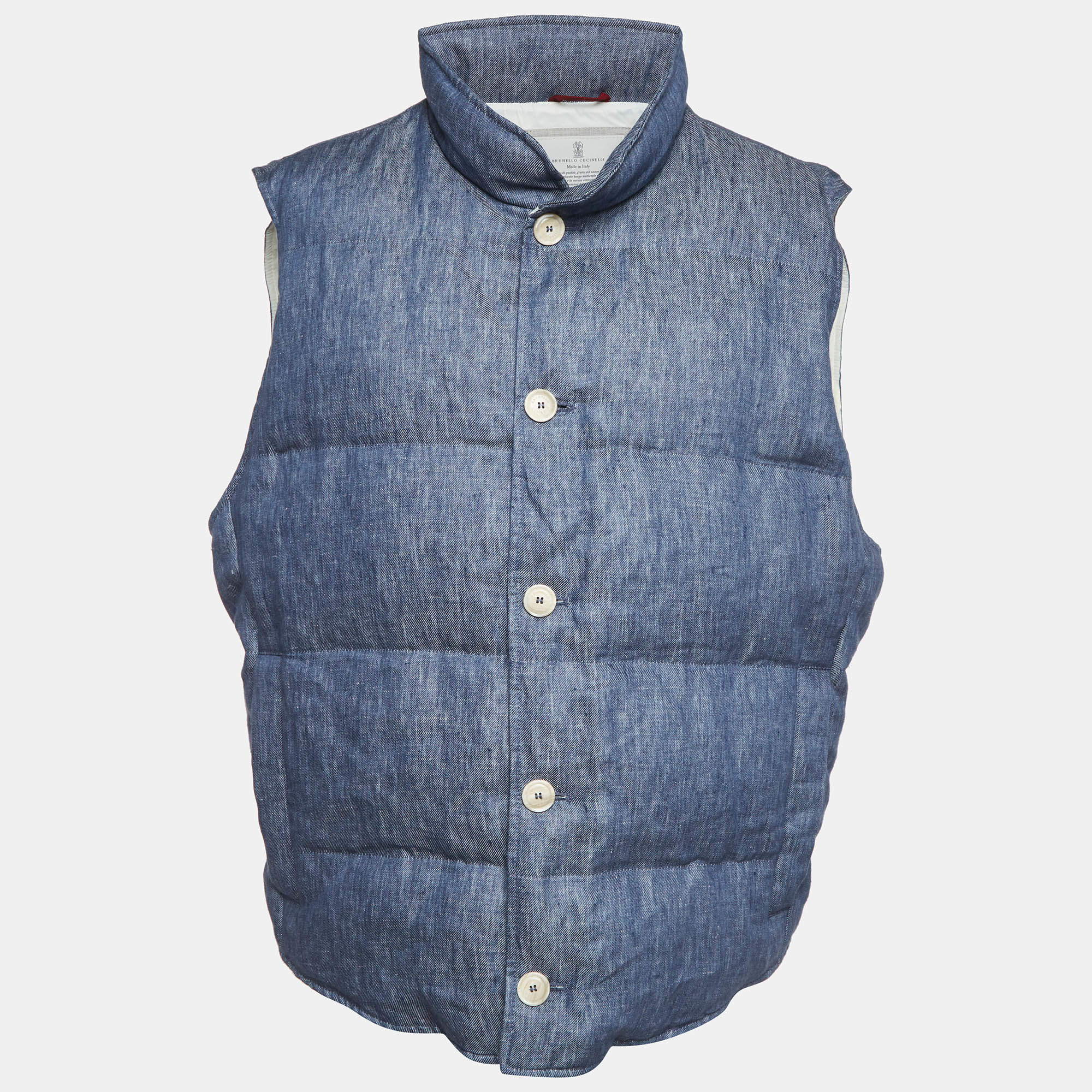 Pre Owned Brunello Cucinelli Blue Linen Puffer Vest 4XL