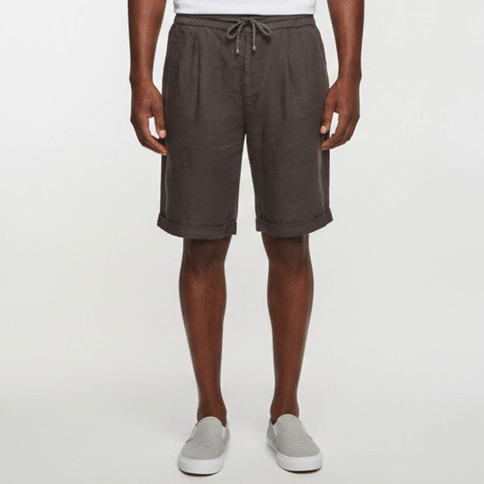 Pre Owned Brunello Cucinelli Brown Linen Drawstring Shorts L