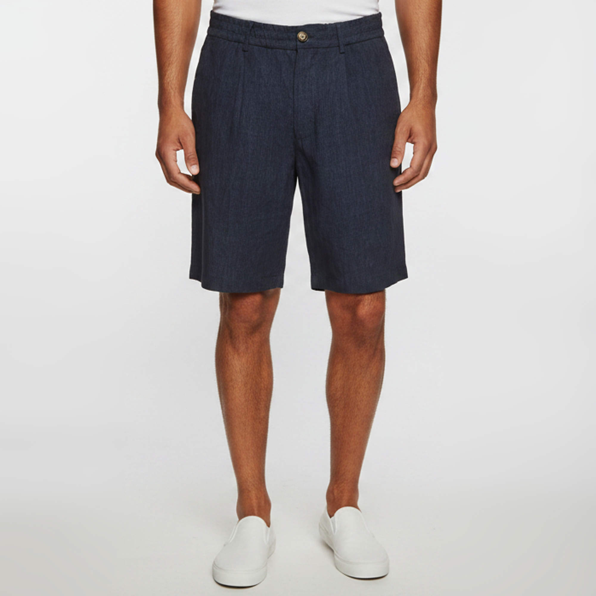 Pre Owned Brunello Cucinelli Navy Blue Linen Regular Fit Shorts S 