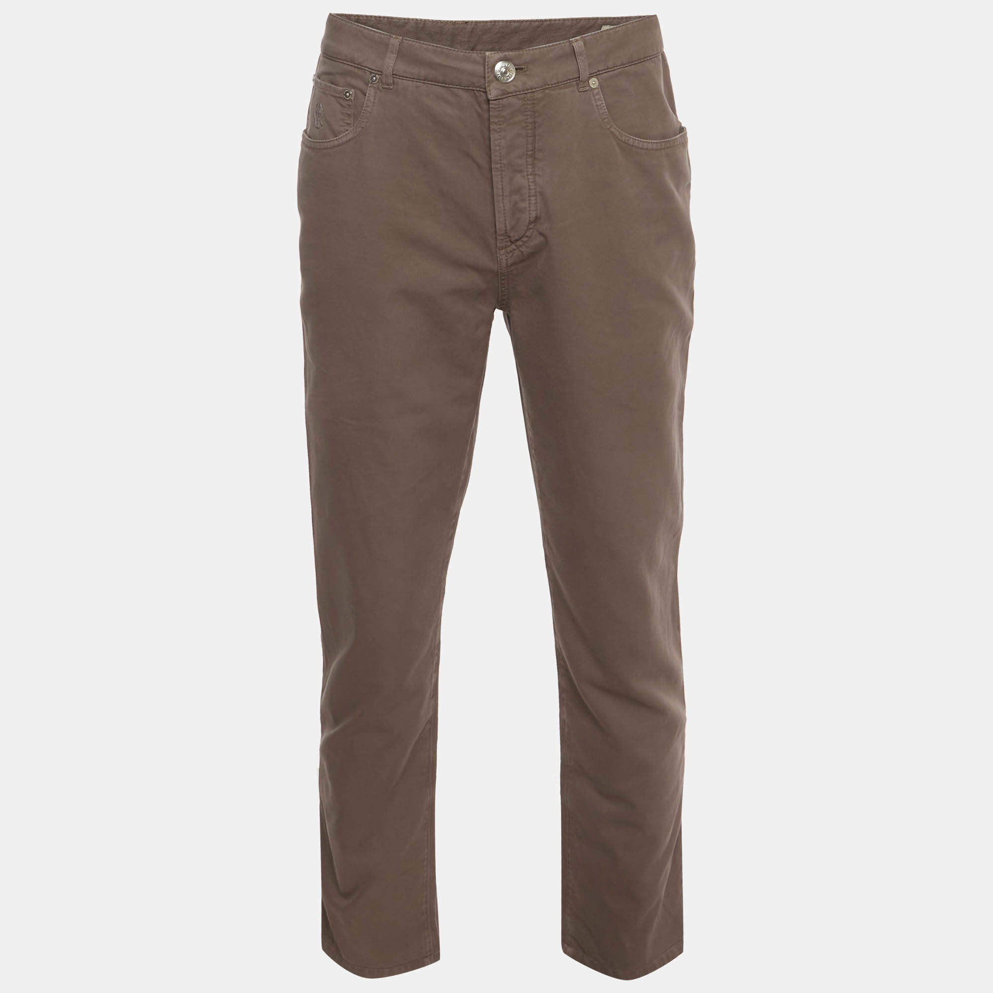 Pre Owned Brunello Cucinelli Brown Denim Straight Fit Jeans S /Waist 33"
